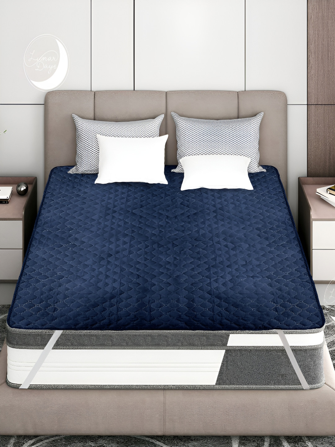 Lunar Days Blue Quilted Waterproof King Size Mattress Protector