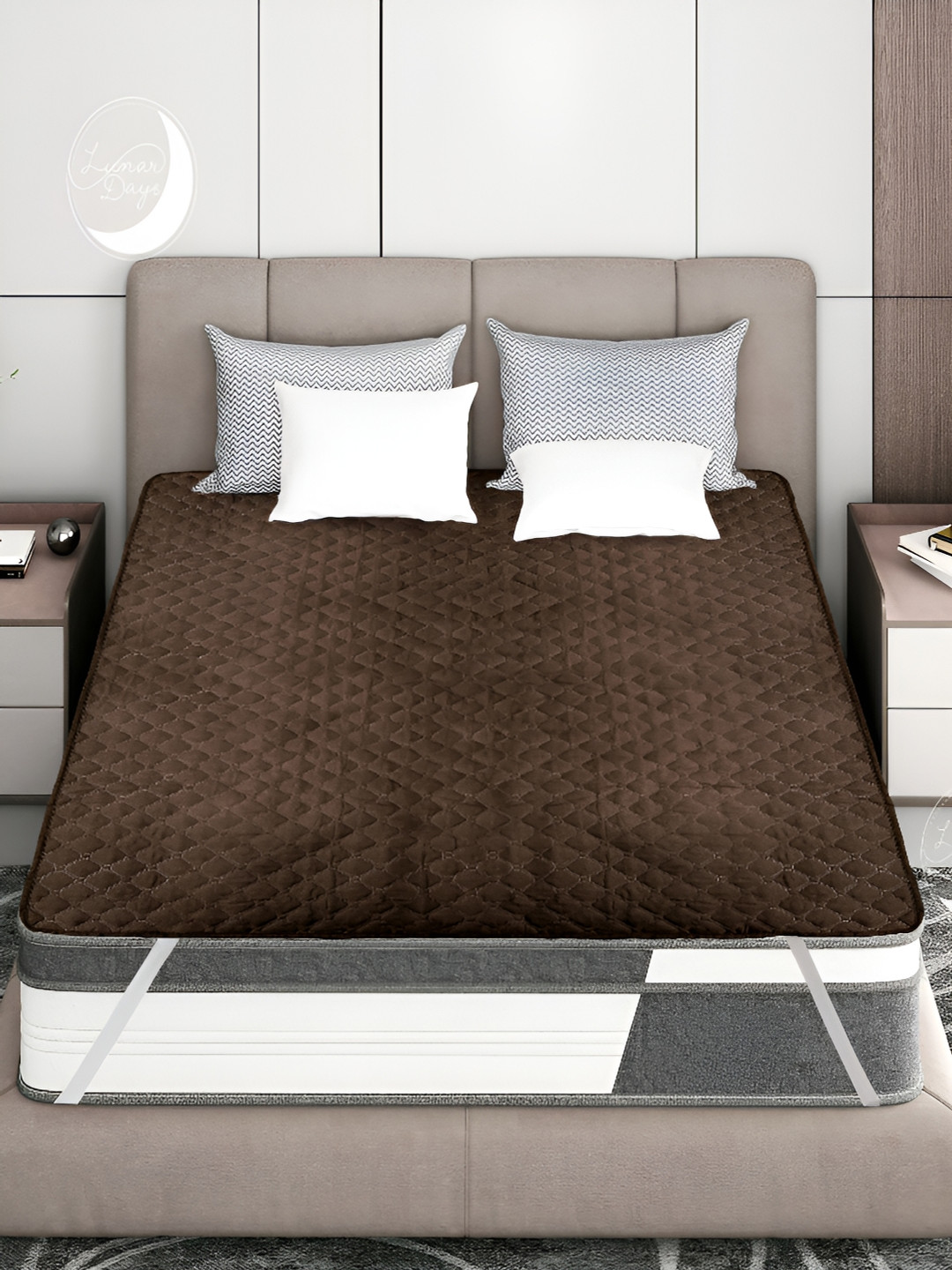 Lunar Days Brown Quilted Dust Mite Barrier King Size Mattress Protector