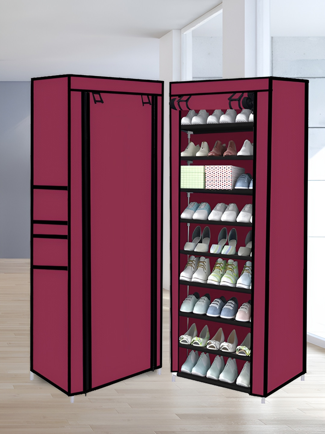 Urban Choice Maroon & Black  9-Tier -Woven Rectangle Shoe Rack