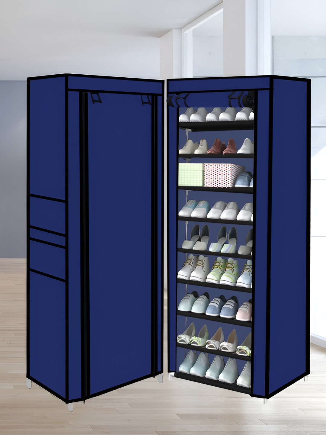 Urban Choice Blue 9 Pcs Tier Non-Woven Rectangle Shoe Rack