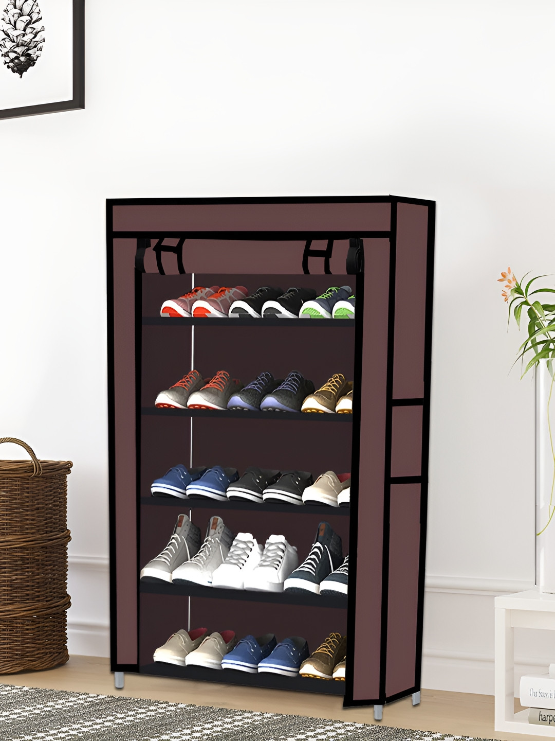 Urban Choice Black & Brown 5-Tier Metal Rectangular Shoe rack