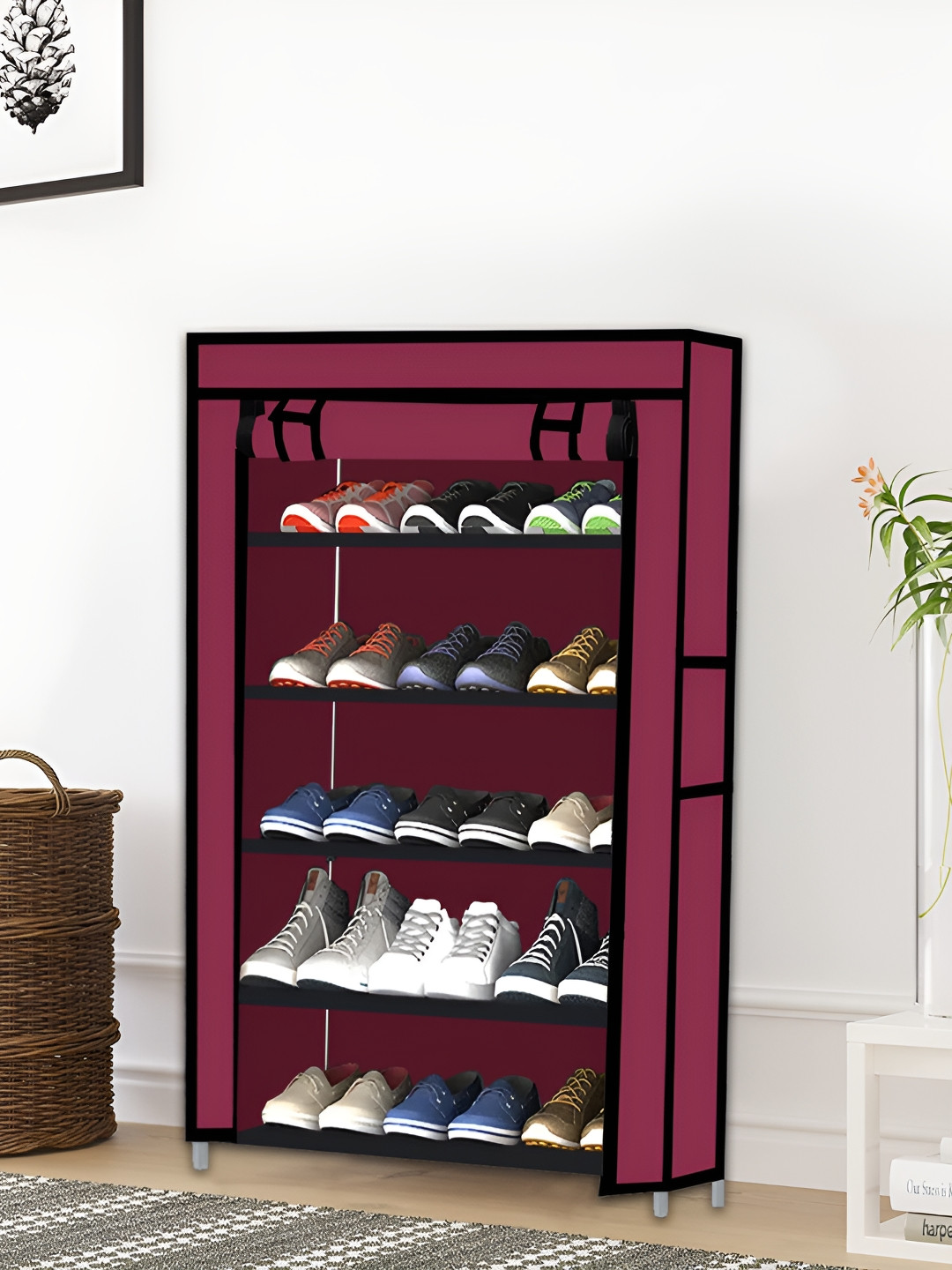 Urban Choice Maroon 5 Layers Non-Woven Rectangle Shoes Rack