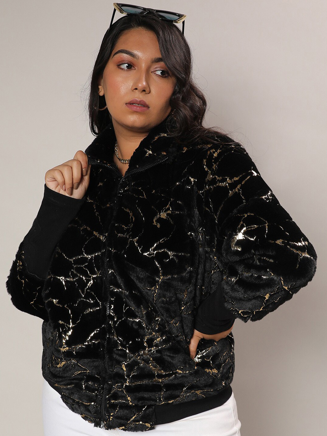 Instafab Plus Metallic Self Design Windcheater Outdoor Tailored Jacket