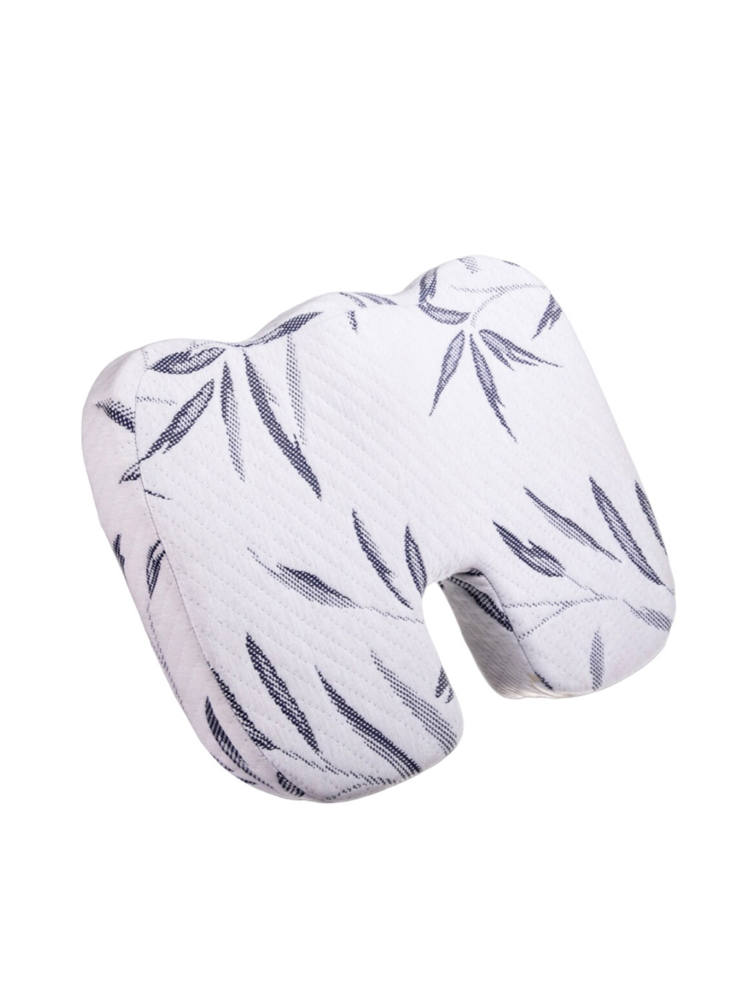 Kuber Industries White Leaf Cotton Breathable Firm Memory Foam Travel Pillow-7 x 34 x 45 cm