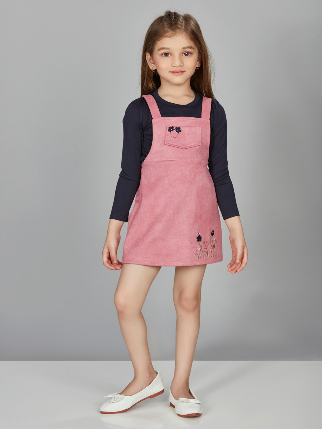 Peppermint Girls Shoulder Straps Pinafore Dress With Top