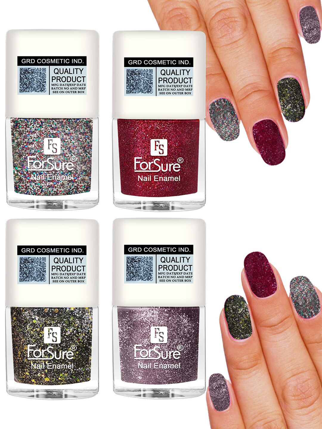 ForSure Set of 4 High Shine Glitter Long Lasting Nail Enamel 5 ml each - Shade 89-90-91-94