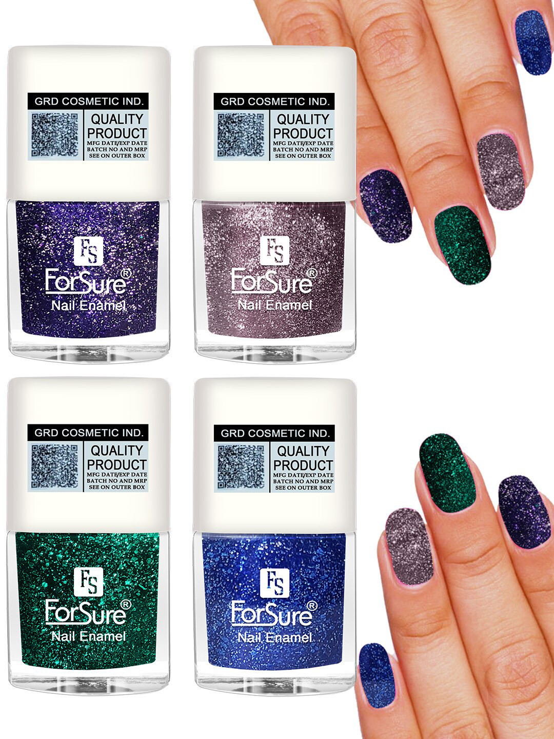 ForSure Set of 4 High Shine Glitter Long Lasting Nail Enamel 5ml each - Shade 92-93-94-100