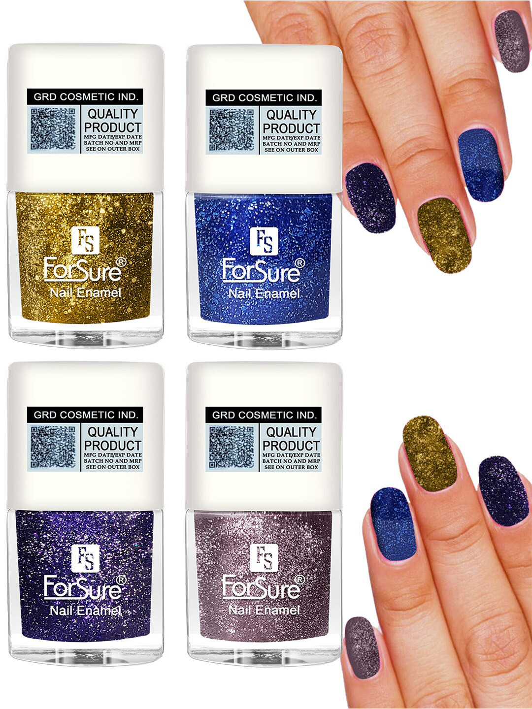 ForSure Set of 4 High Shine Glitter Long Lasting Nail Enamel 5 ml each - Shade 92-93-94-99