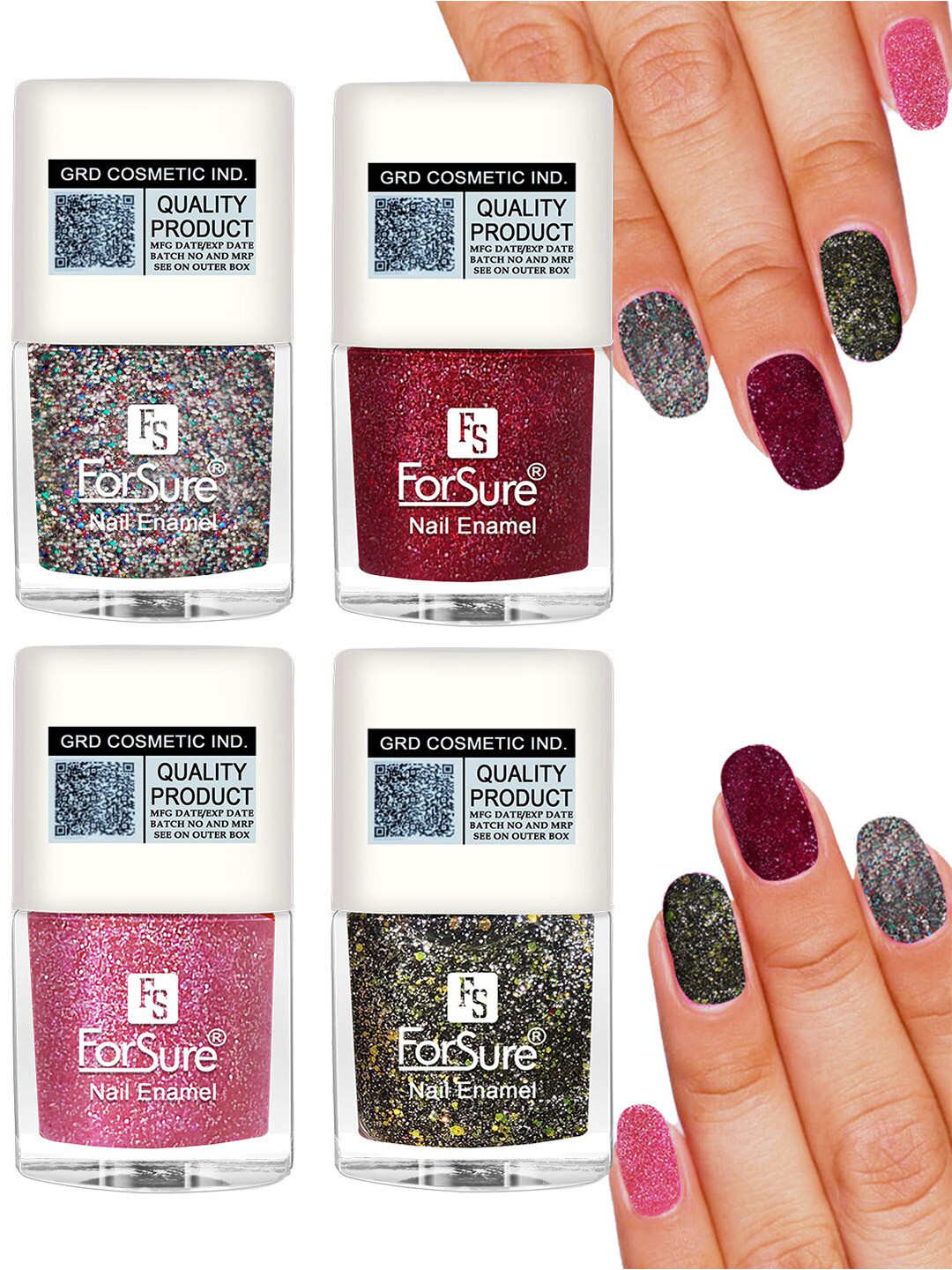 ForSure Set of 4 High Shine Glitter Long Lasting Nail Enamel 5 ml each - Shade 89-90-91-97