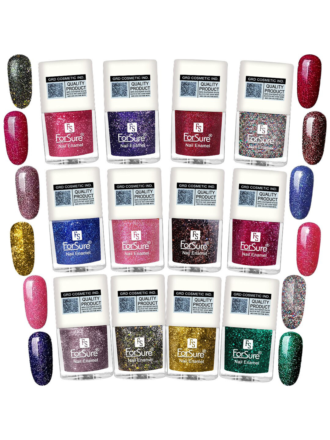 ForSure 4-Pcs High Shine Glitter Nail Polish - 5ml Each - Red-Green-Royal Blue-Yellow