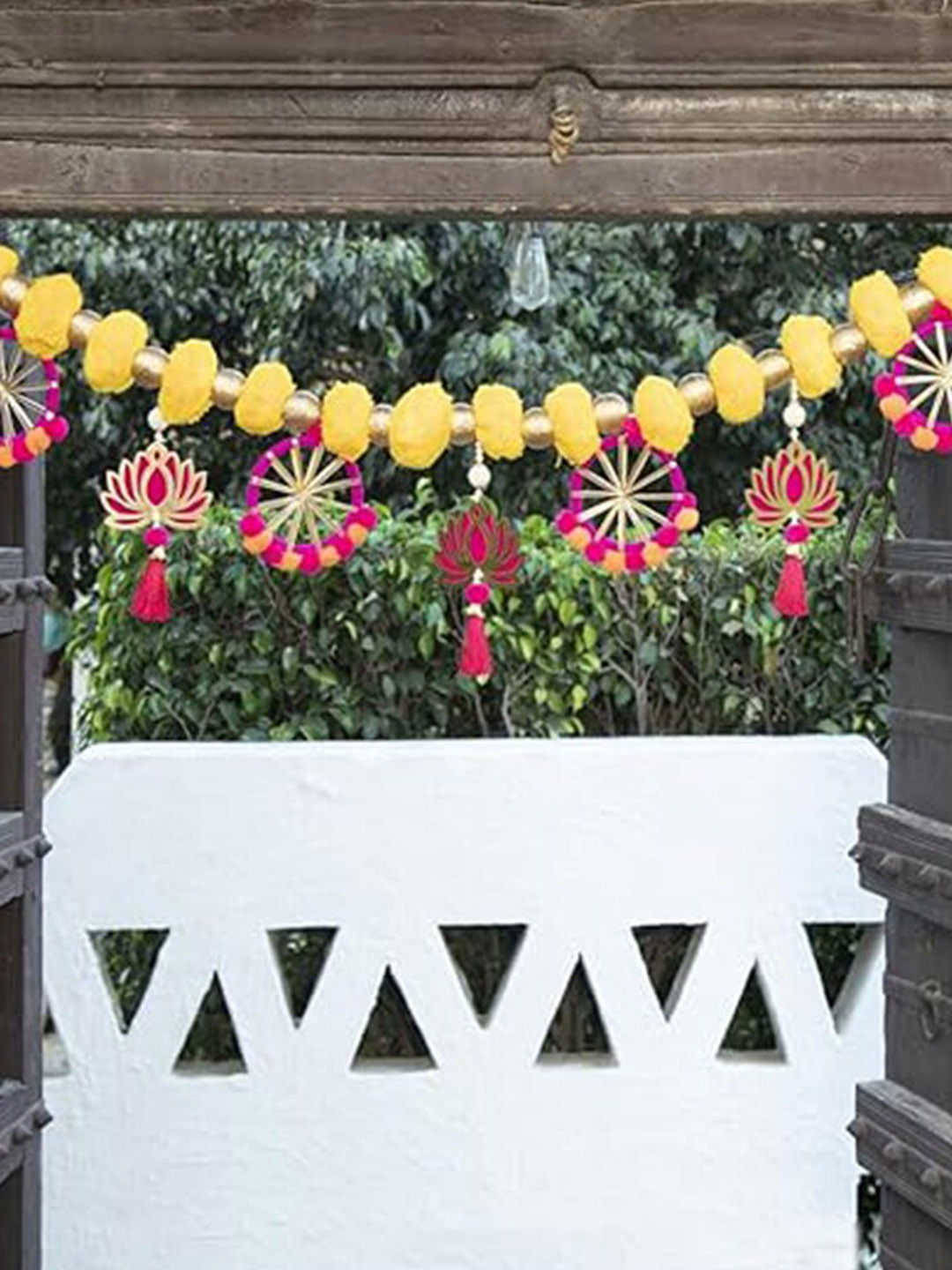 Kaameri Bazaar Lotus String Toran With Gota Patti Ring & pom pom