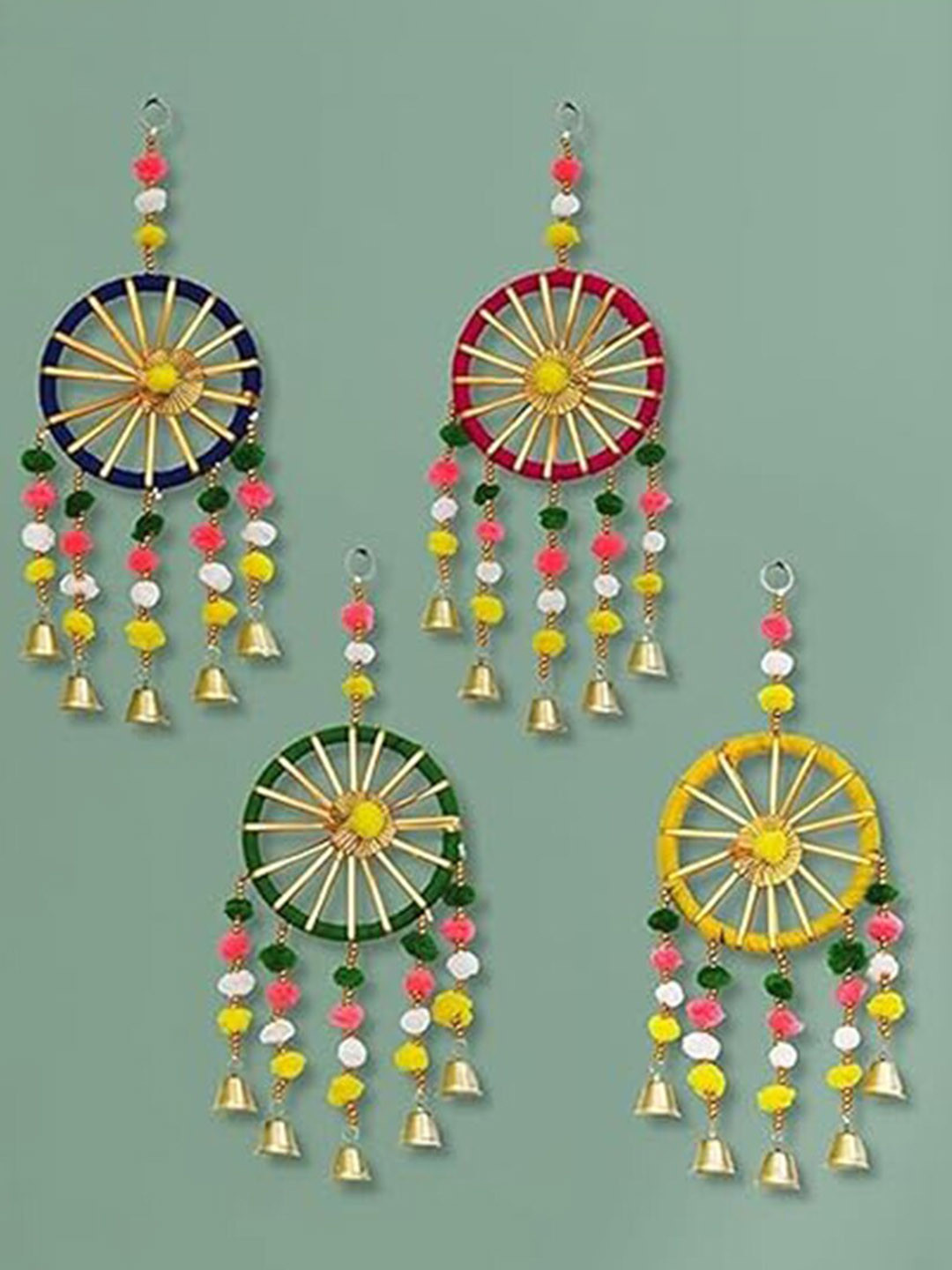 Kaameri Bazaar Colorful Plastic Tasselled Matte Hanging Hall 4Pcs Wall Hangings-14In