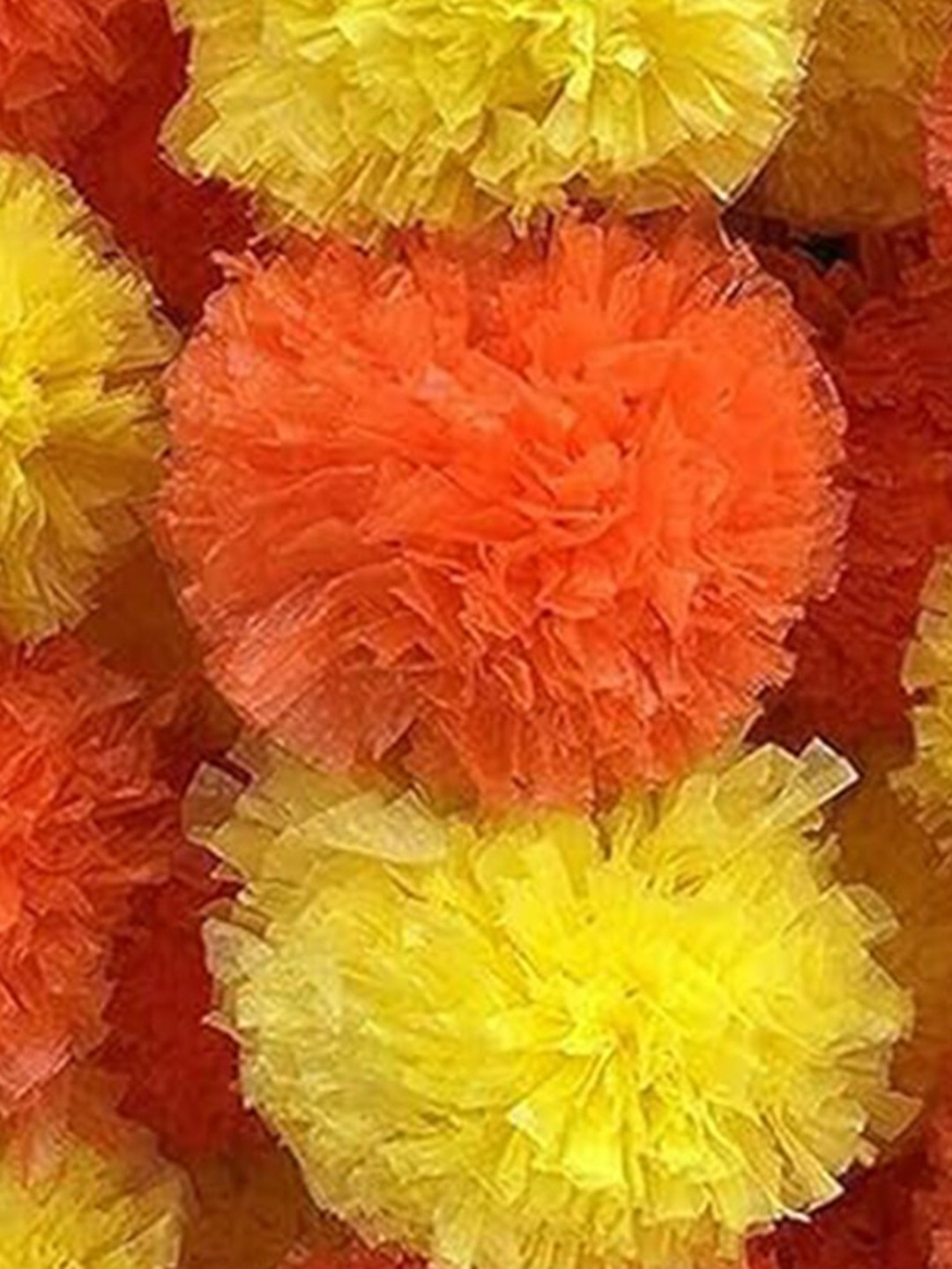 Kaameri Bazaar 10 Pcs Yellow & Orange Marigold Artificial Fluffy Garland with Bell