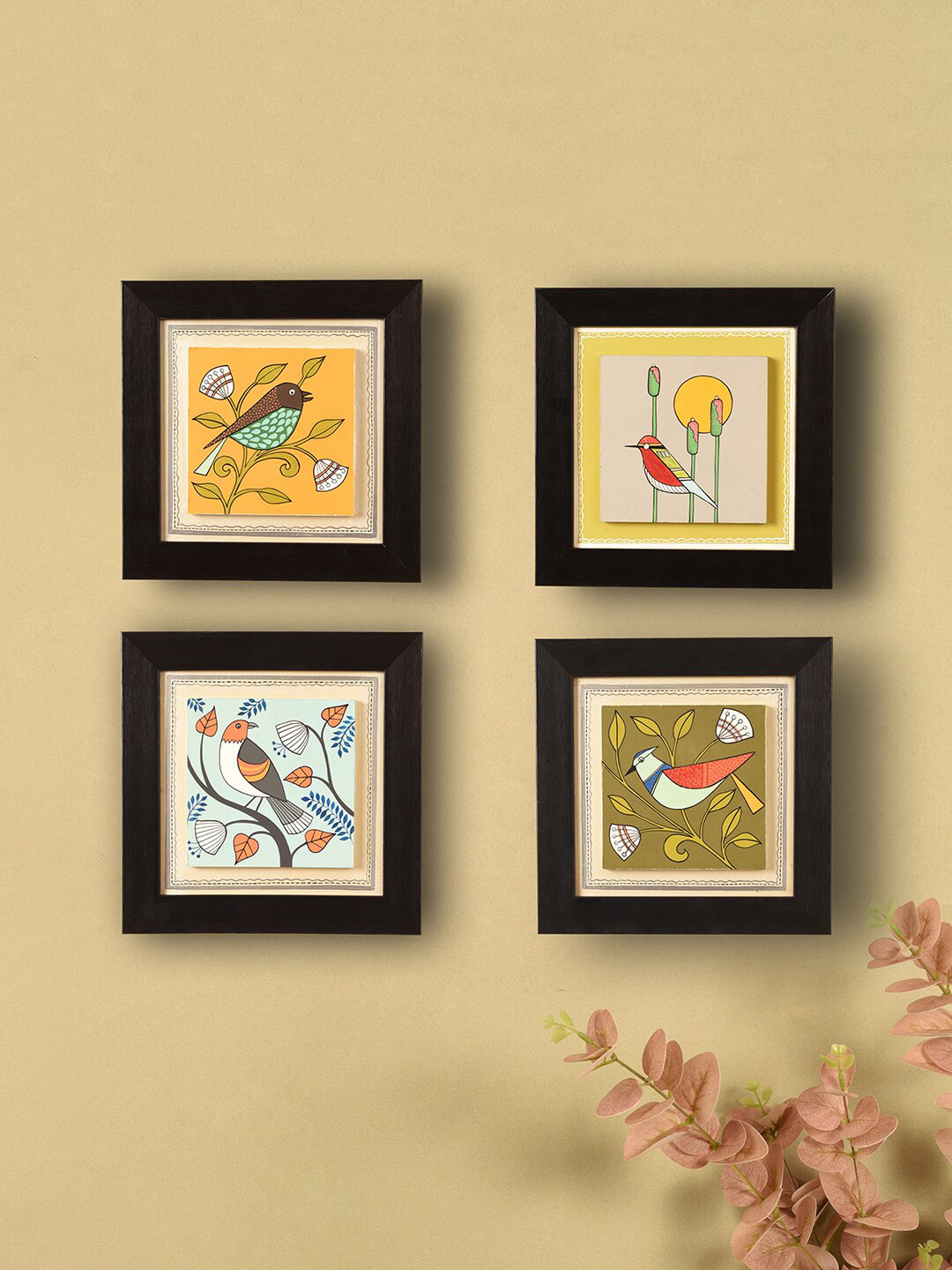 AAKRITI ART CREATIONS Wood 4 Pcs Wall Square Paintings Wall Art 23 x -9.1x0.4In