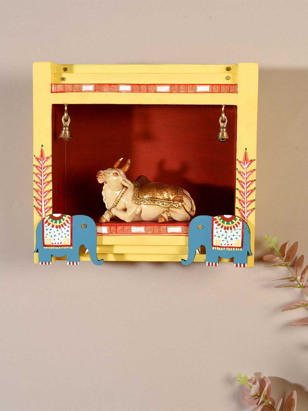 AAKRITI ART CREATIONS Yellow and Blue Dandelion Hanging Jharokha Wooden Pocket Wall Shelf