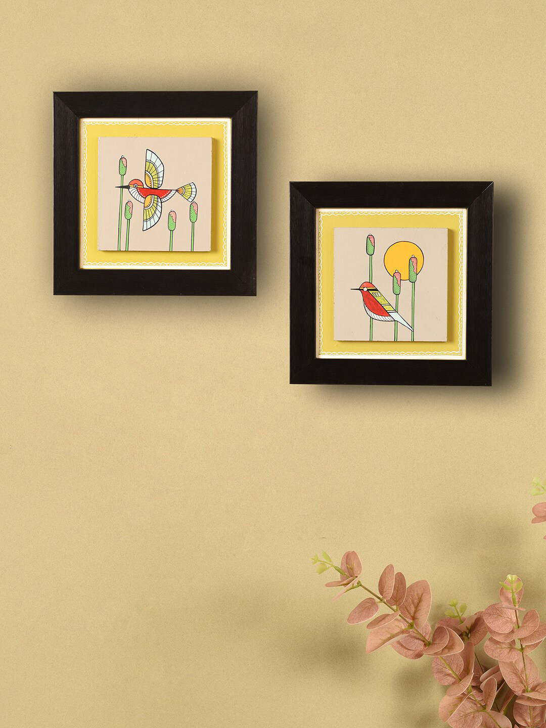 AAKRITI ART CREATIONS Yellow & Grey 2 Pieces Wooden Painting Wall Arts