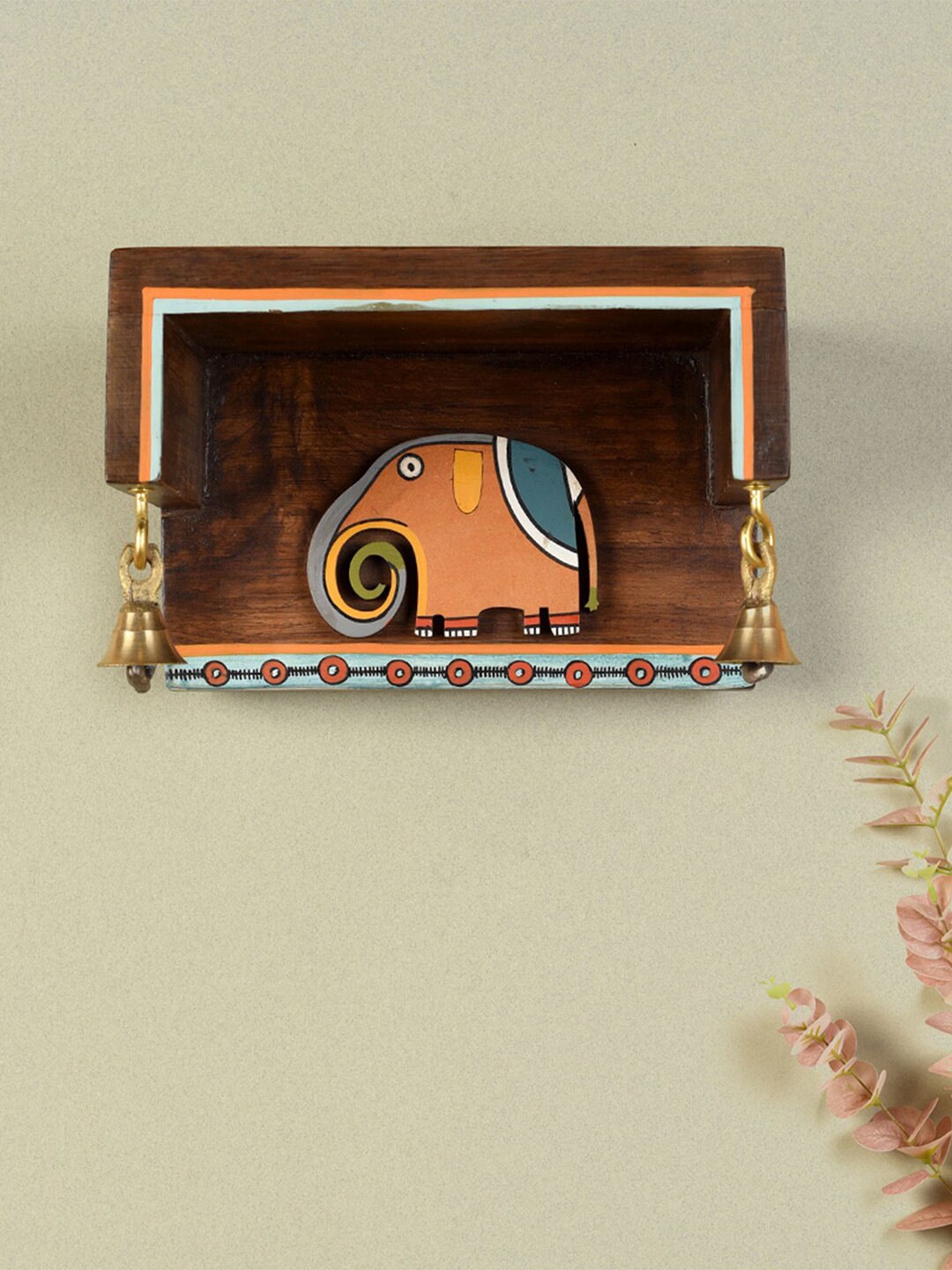 AAKRITI ART CREATIONS Brown Wooden Rectangular Elephant Sam Pocket Wall Decor Shelf