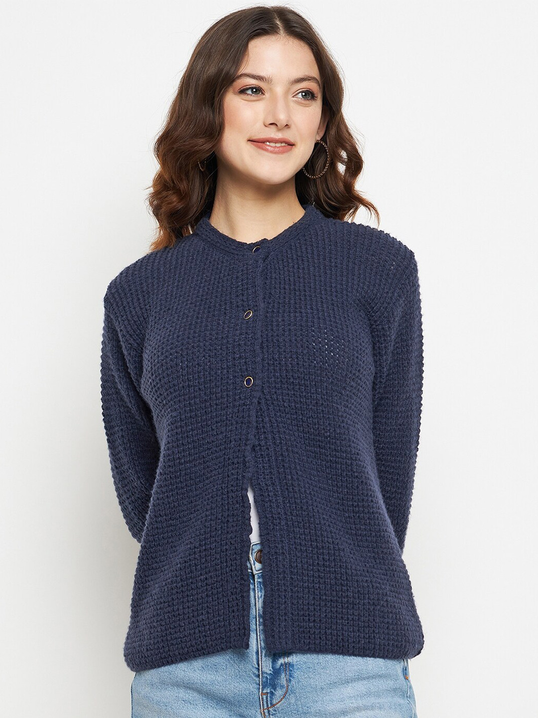 CREATIVE LINE Self Design Long Sleeves Woollen Cardigan Sweater