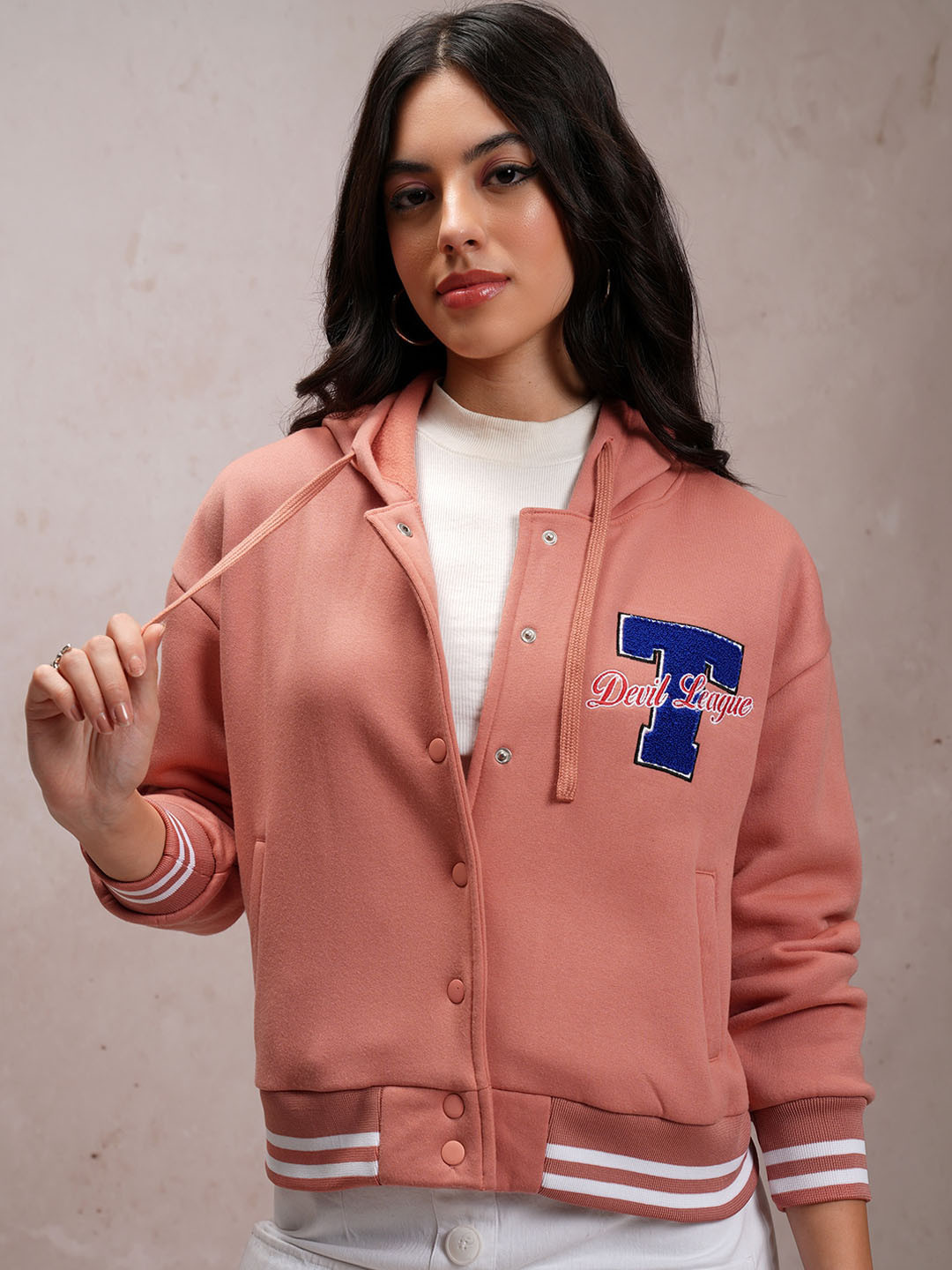 Tokyo Talkies Women Orange Varsity Jacket