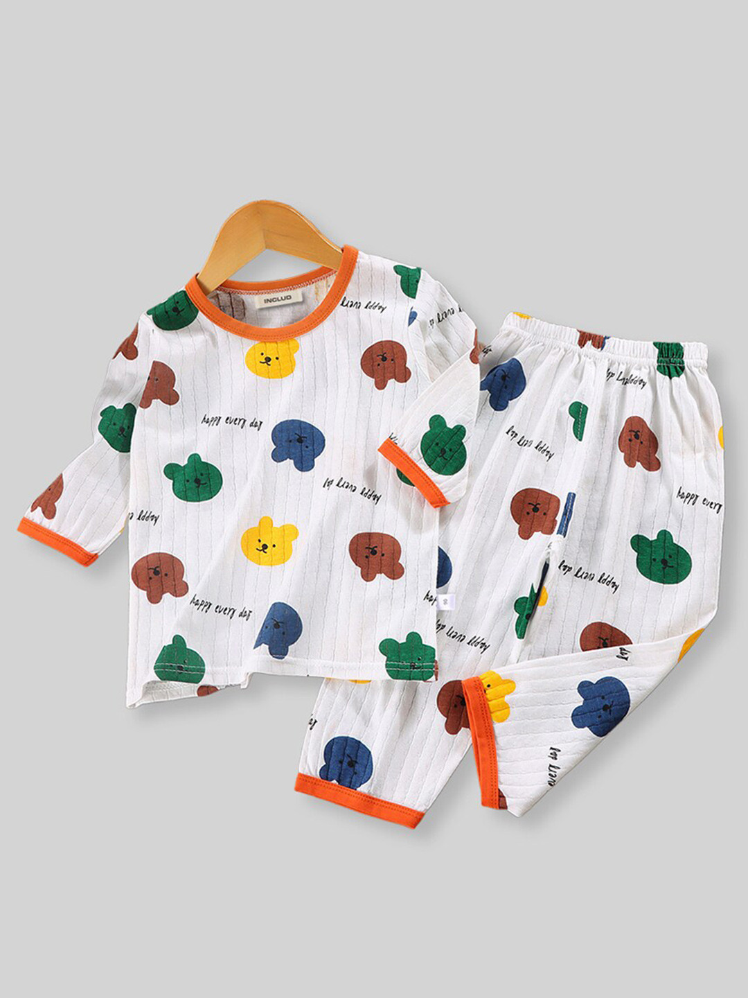 INCLUD Boys White Printed T-shirt With Trousers Clothing Set
