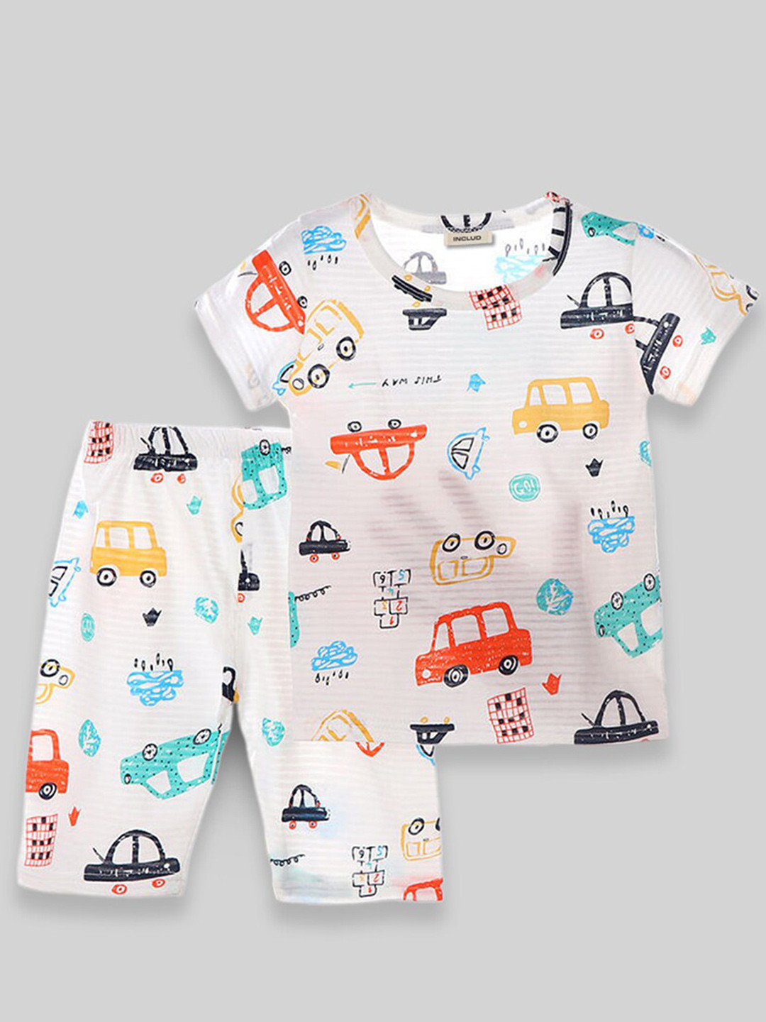 INCLUD Boys Multicoloured Conversational Printed Tshirt with Shorts Clothing Set