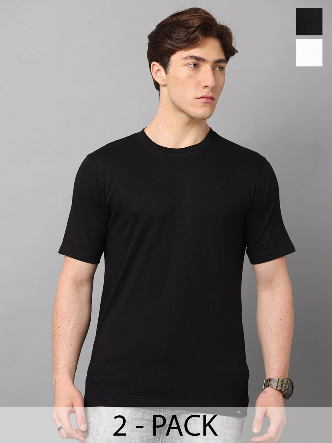 SILISOUL Pack of 2 Pure Cotton Bio Finish T-shirt