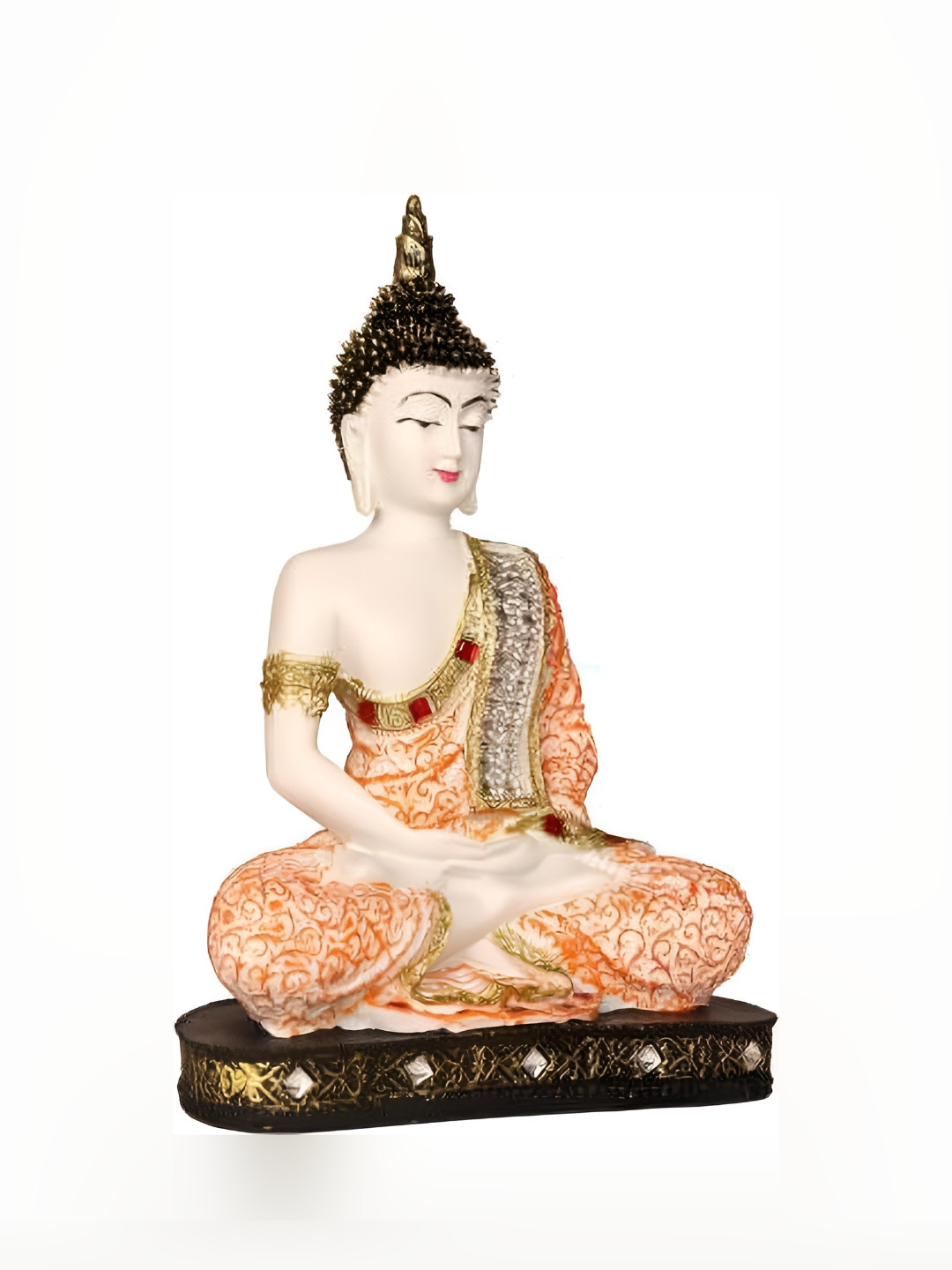 GW CREATIONS Lord Gautam Buddhain Meditating Position Peach Polyresin Glossy Garden Medium Showpiece - 9.4 Inches