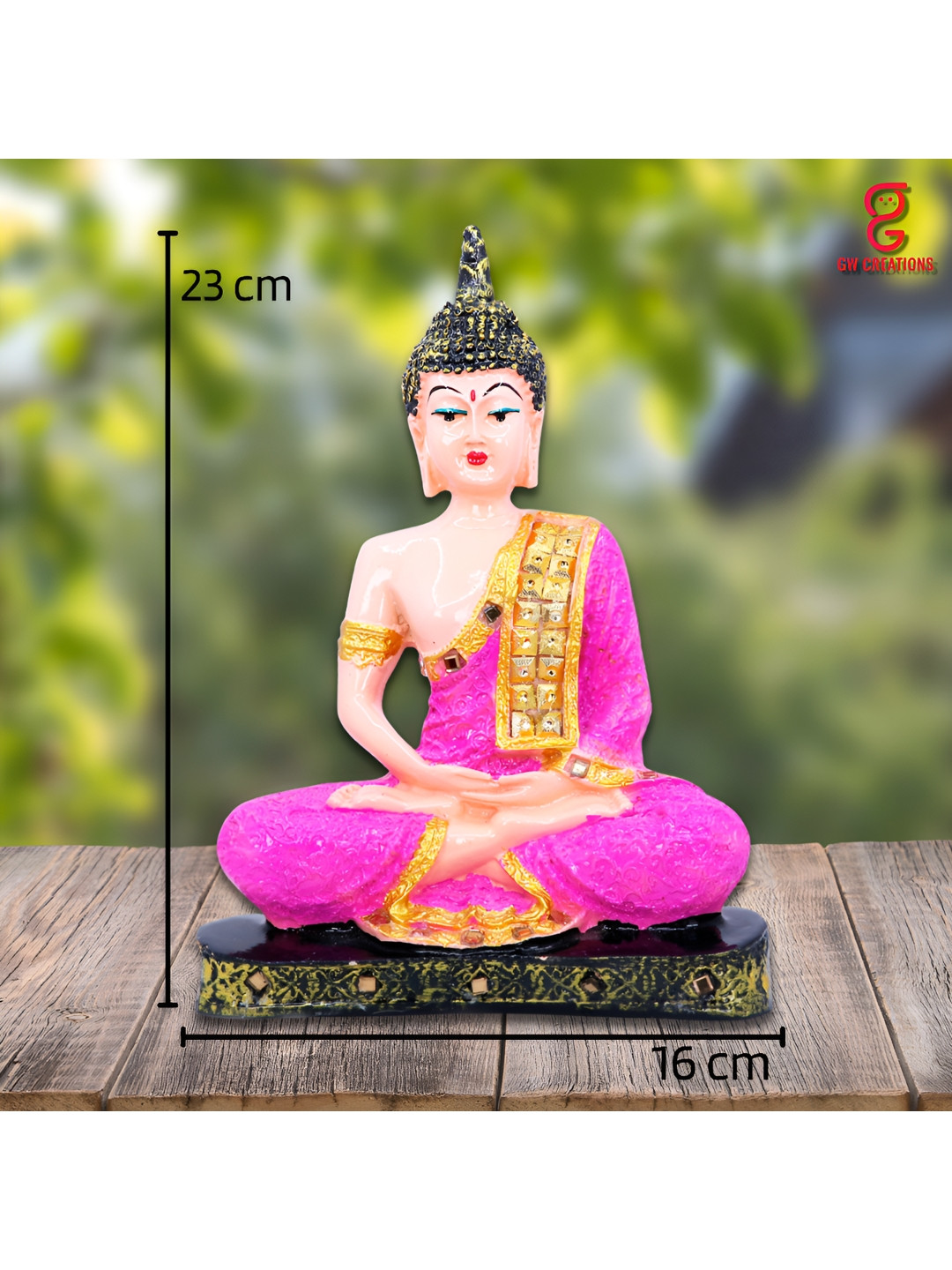 GW CREATIONS Gautam Buddha in Meditating Position Cream Marble Glossy Home Office Medium Showpiece - 9.1 Inches