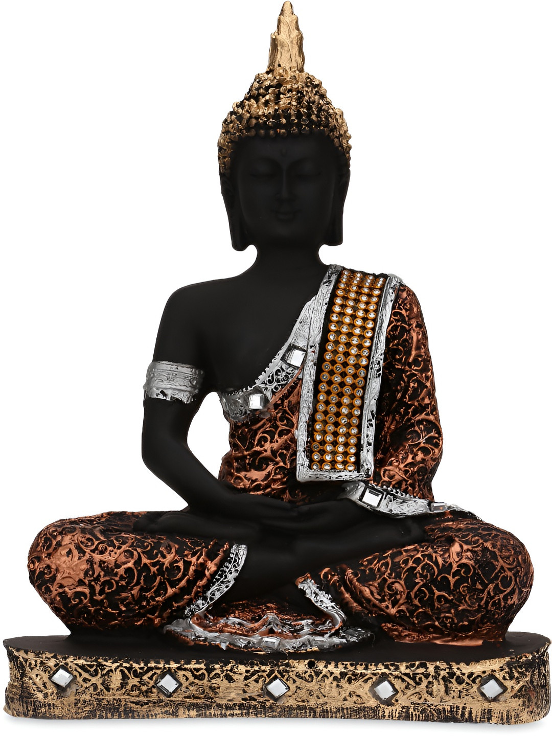 GW CREATIONS Gautam Buddha in Meditating Position Gold Copper Bedroom Medium Showpiece - 9.4 Inches