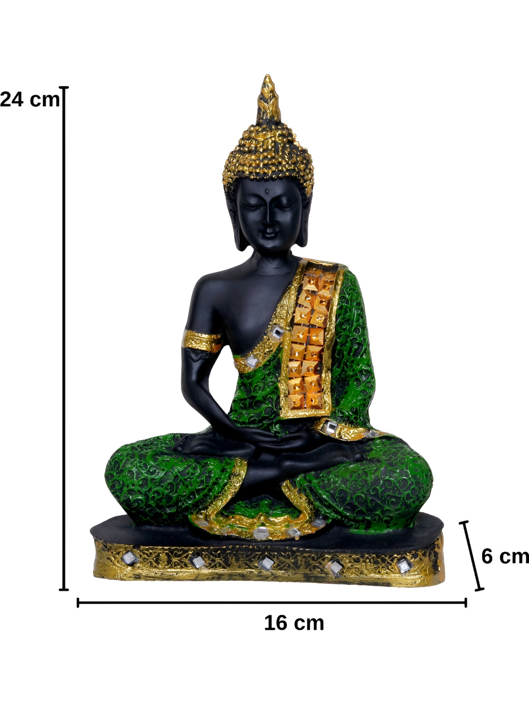 GW CREATIONS Beautiful Lord Gautam Buddhain Meditating Position Black Polyresin Matte Living Room Medium Showpiece - 2.4 Inches
