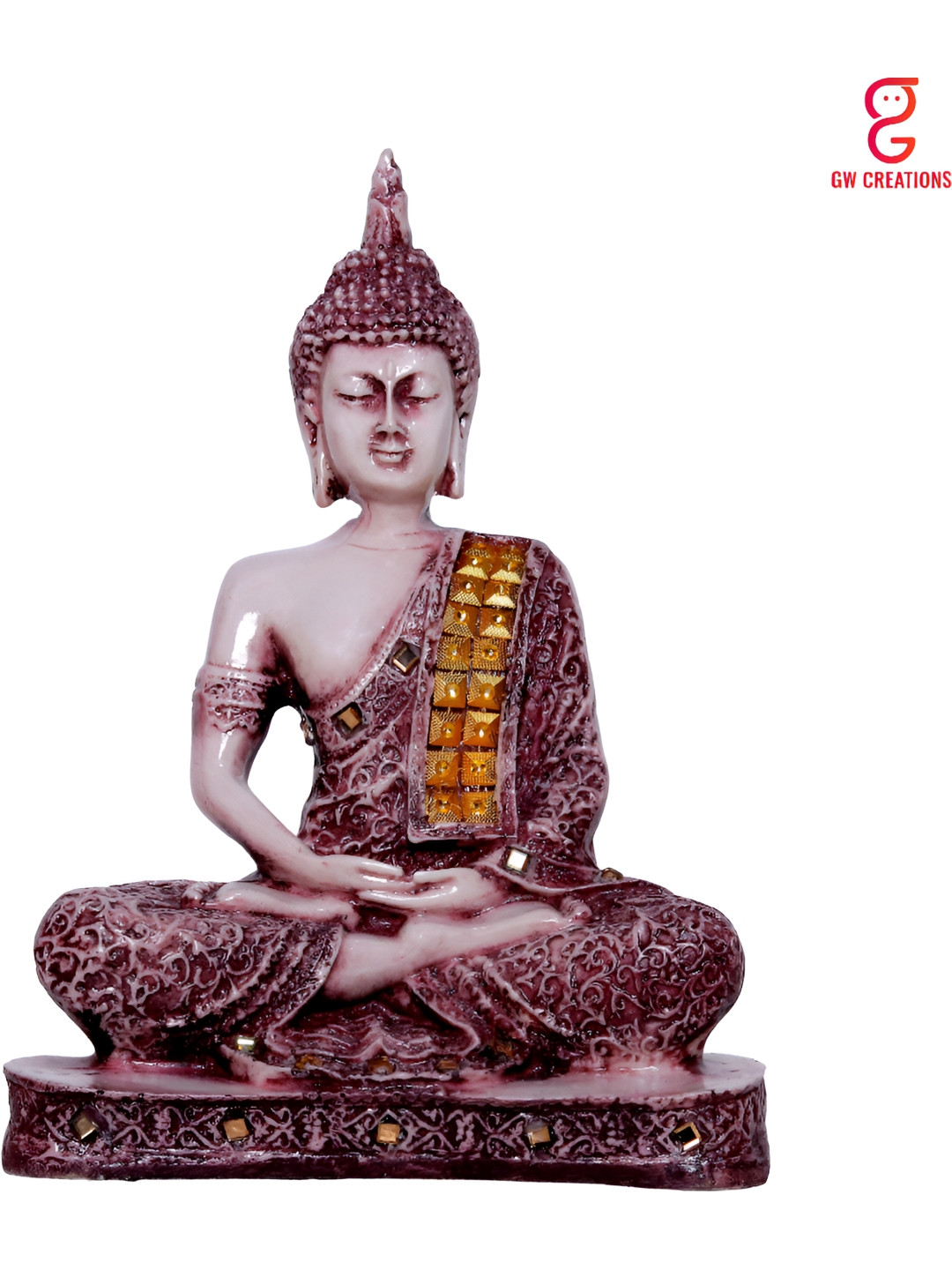 GW CREATIONS Lord Gautam Buddhain Meditating Position Copper Marble Glossy Garden Medium Showpiece - 2.4 Inches
