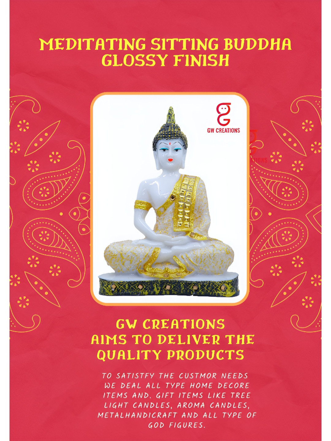 GW CREATIONS Gautam Buddha in Meditating Position Yellow Polyresin Matte Living Room Medium Showpiece - 9.4 Inches