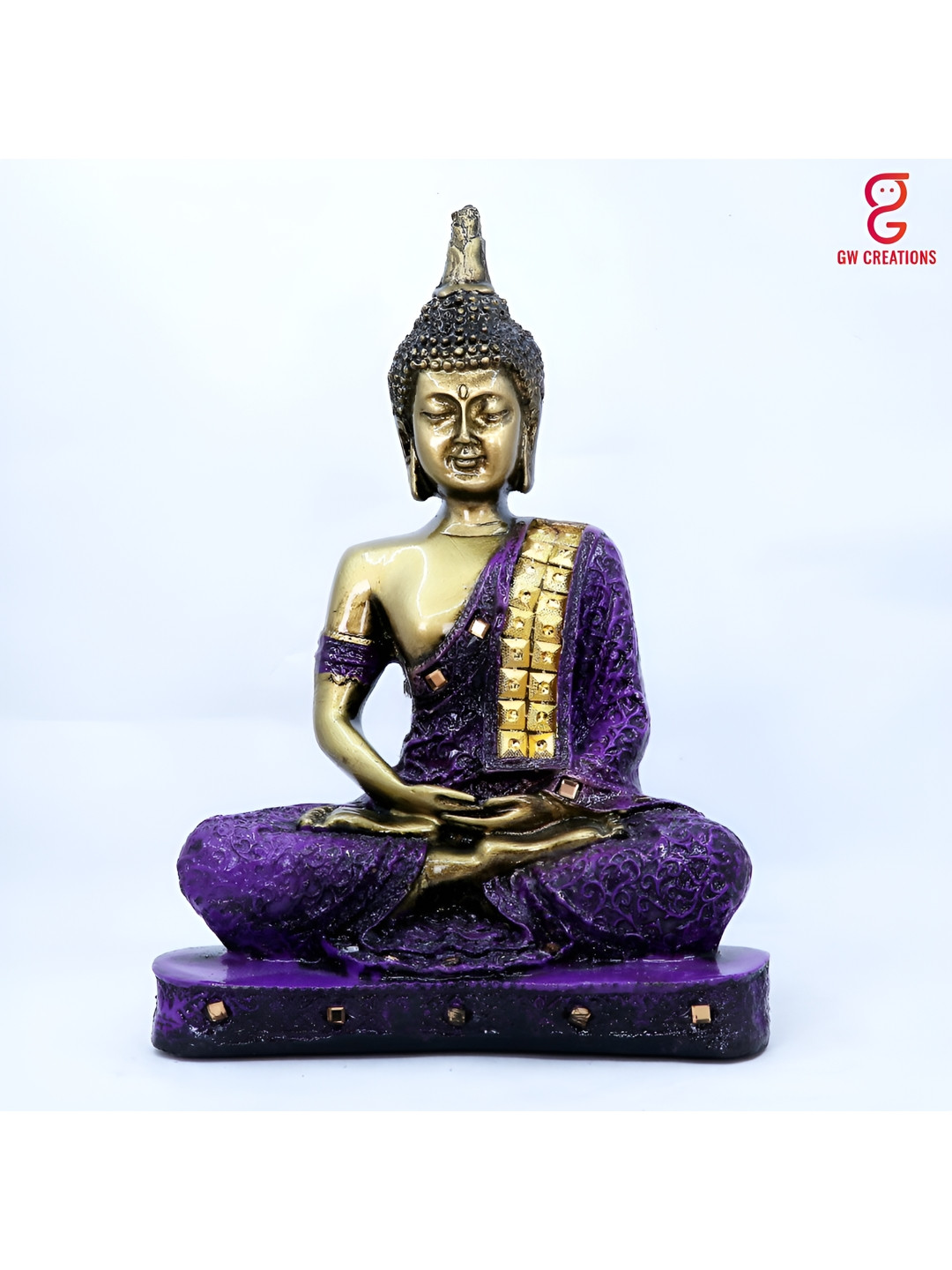 GW CREATIONS Lord Gautam Buddhain Meditating Position Purple Marble Metallic Living Room Medium Showpiece - 9.1 Inches