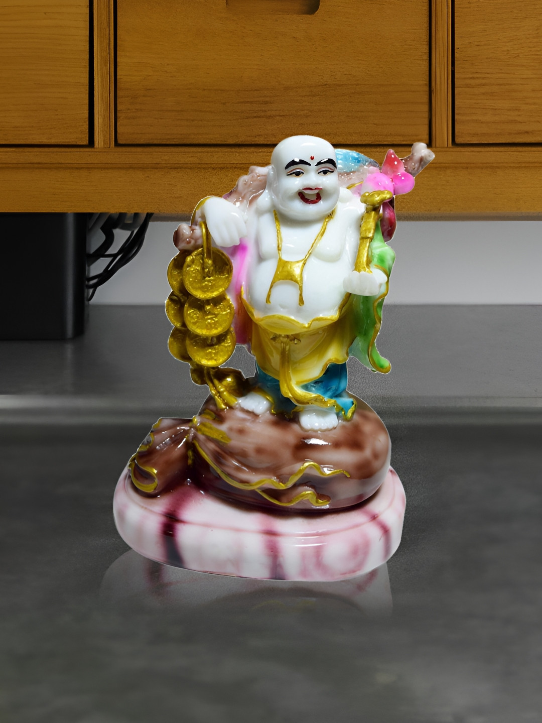 GW CREATIONS Gautam Buddha in Meditating Position White Polyresin Matte Living Room Medium Showpiece - 7 Inches