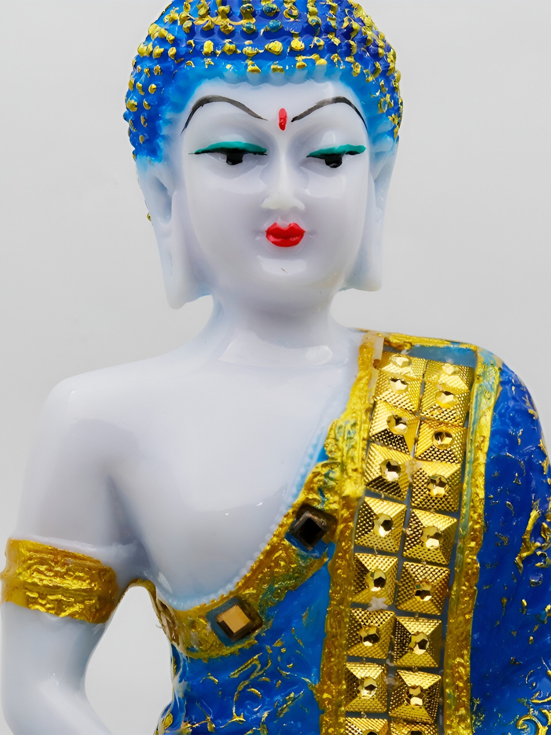 GW CREATIONS Gautam Buddha Meditating Position Blue Polyresin Glossy Living Room Medium Showpiece - 9.8 Inches