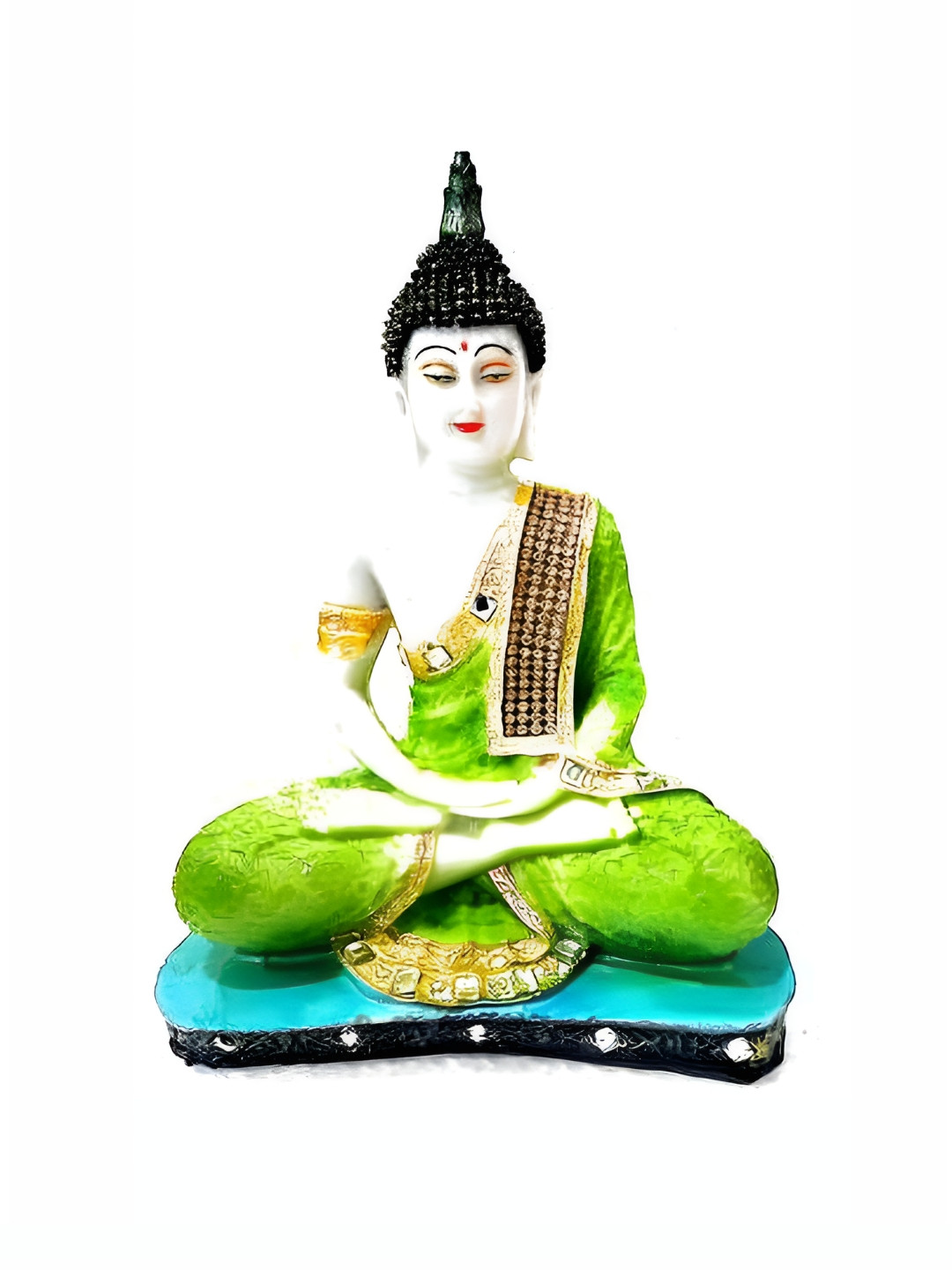 GW CREATIONS Green & Gold-Toned Marble Medium Buddha Idol Showpiece