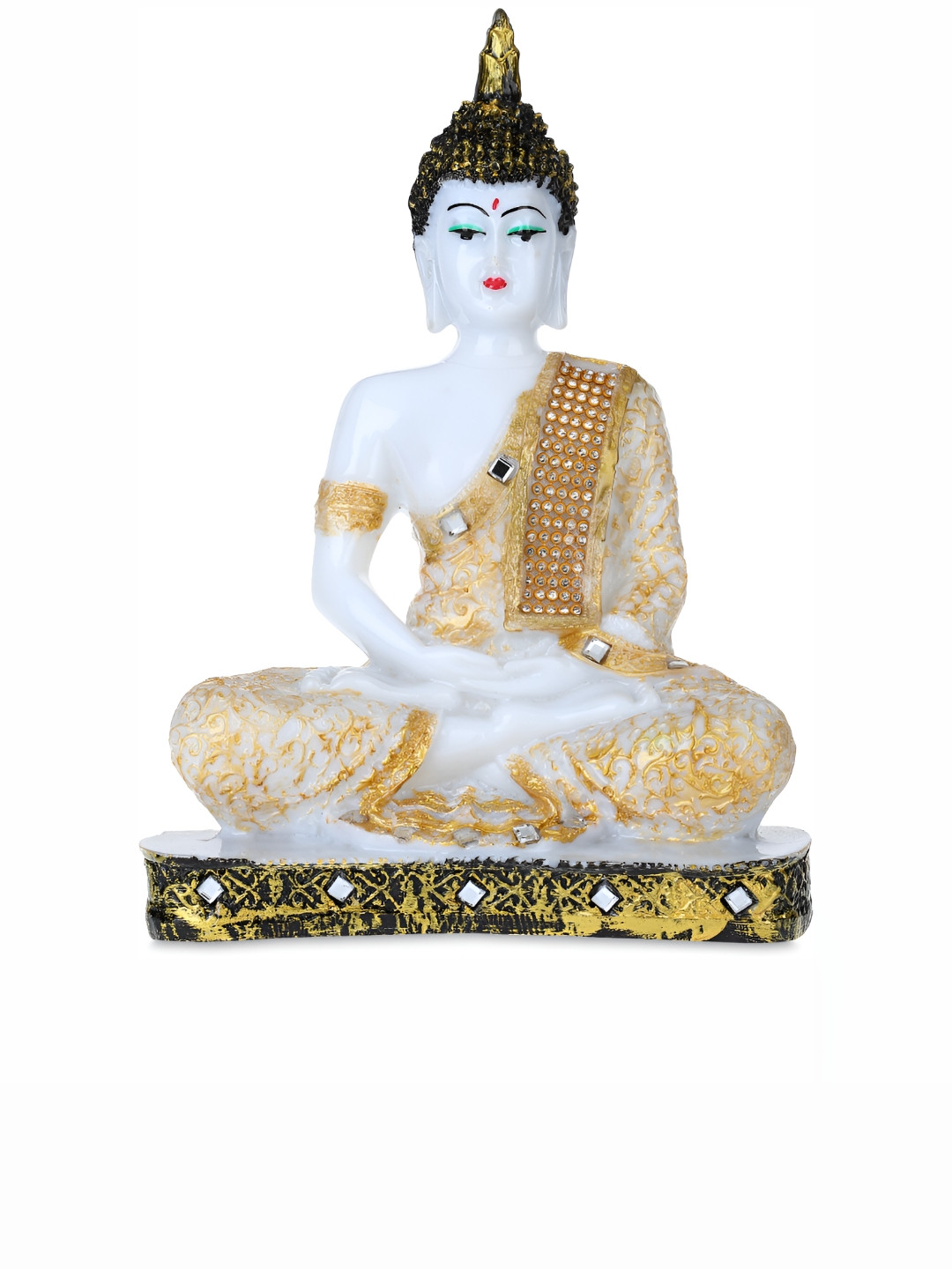 GW CREATIONS Gautam Buddha in Meditating Position White Marble Glossy Home Office Medium Showpiece - 9.4 Inches