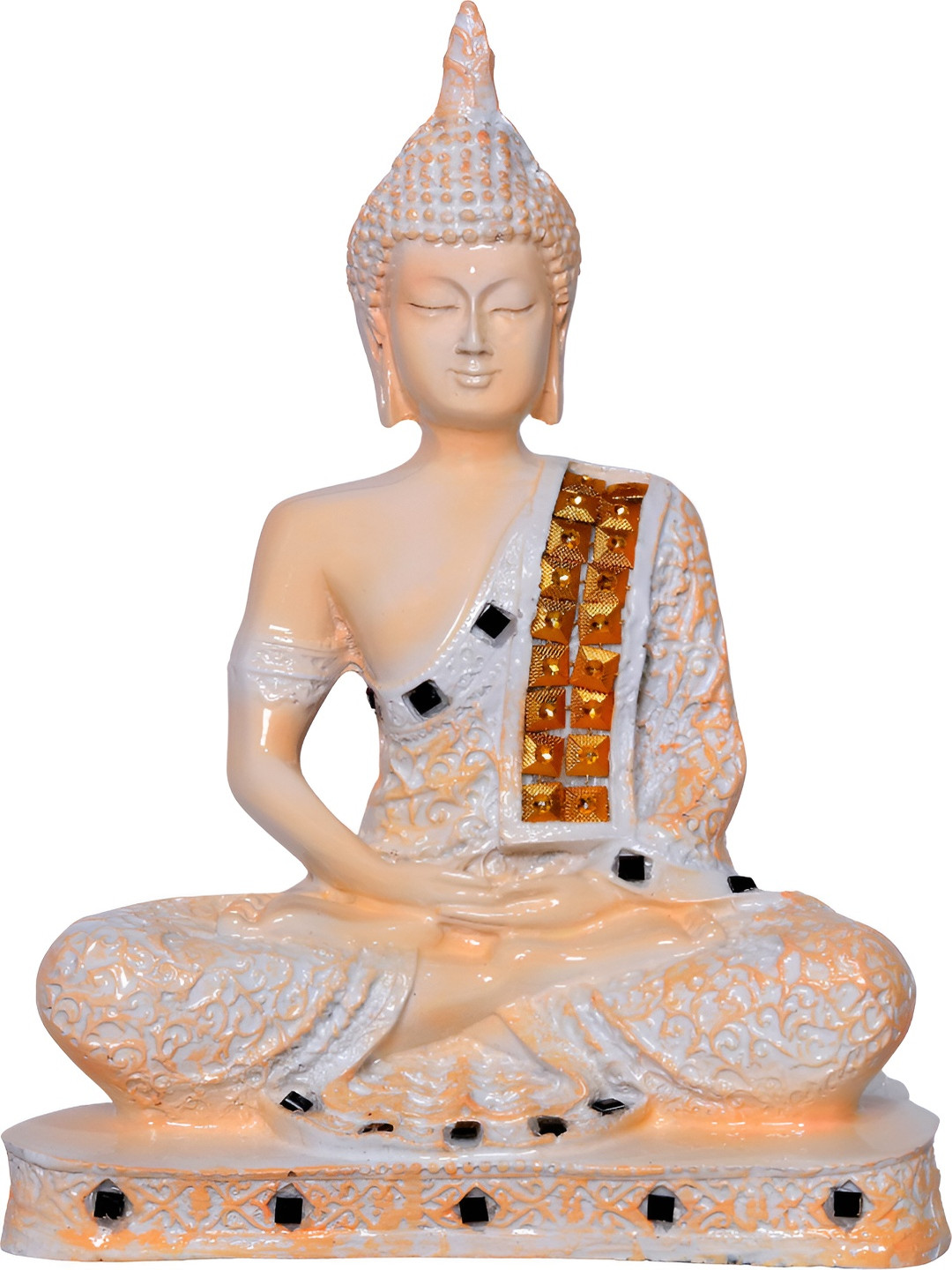 GW CREATIONS Gautam Buddha Meditating Position Peach Marble Glossy Prayer Room Medium Showpiece - 9.4 Inches
