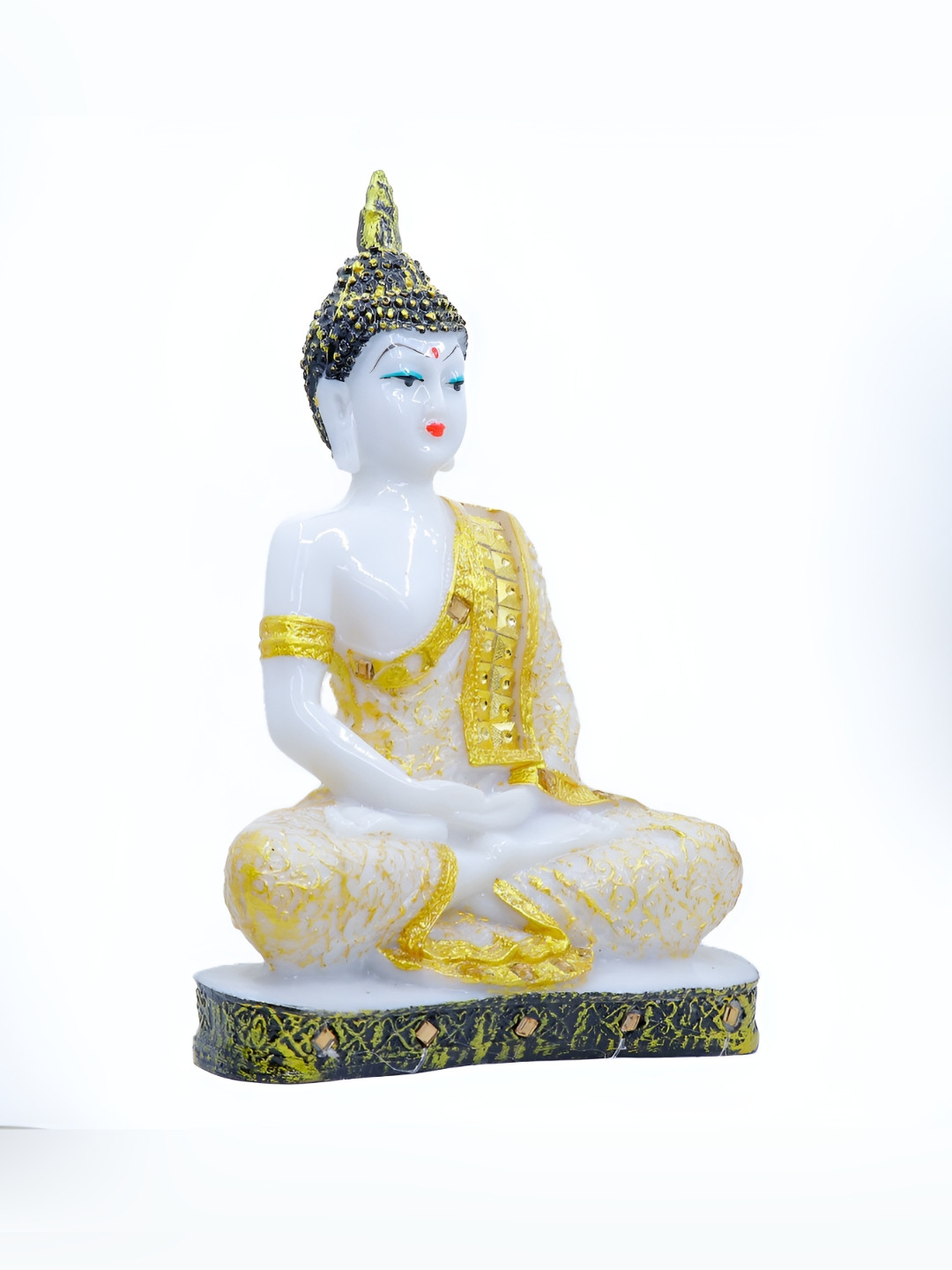GW CREATIONS Beautiful Lord Gautam Buddhain Meditating Position Yellow Marble Matte Living Room Medium Showpiece - 6.3 Inches