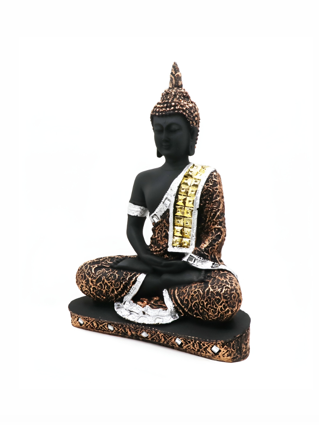 GW CREATIONS Lord Gautam Buddhain Meditating Position Black Copper Garden Medium Showpiece - 2.4 Inches