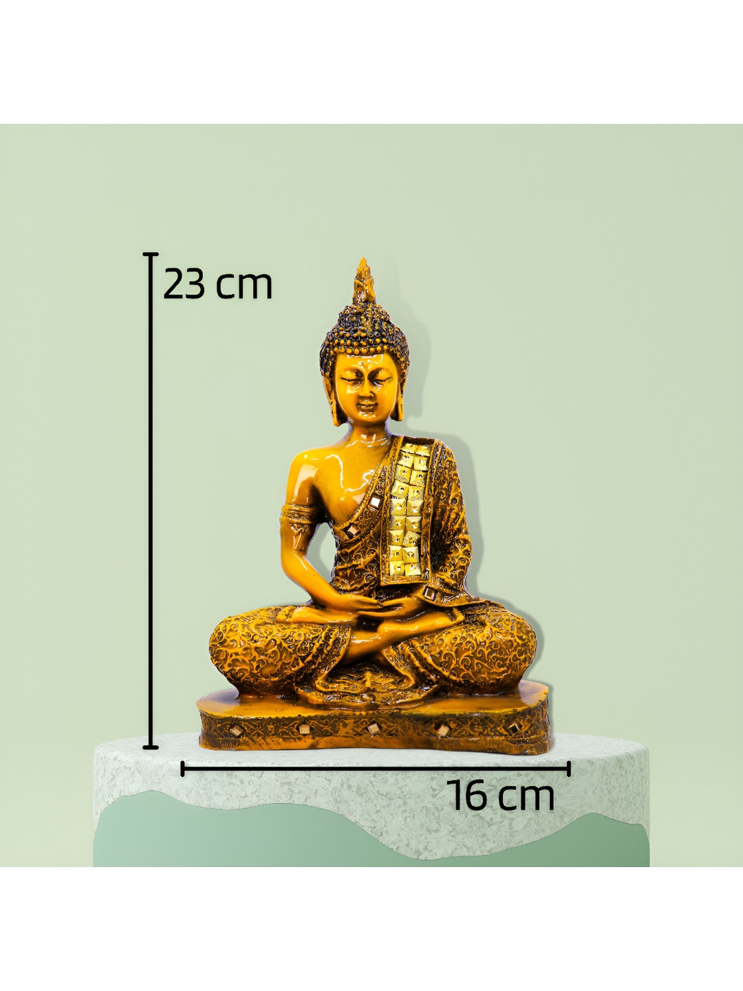 GW CREATIONS Gautam Buddha in Meditating Position Yellow Marble Glossy Living Room Medium Showpiece - 9.1 Inches