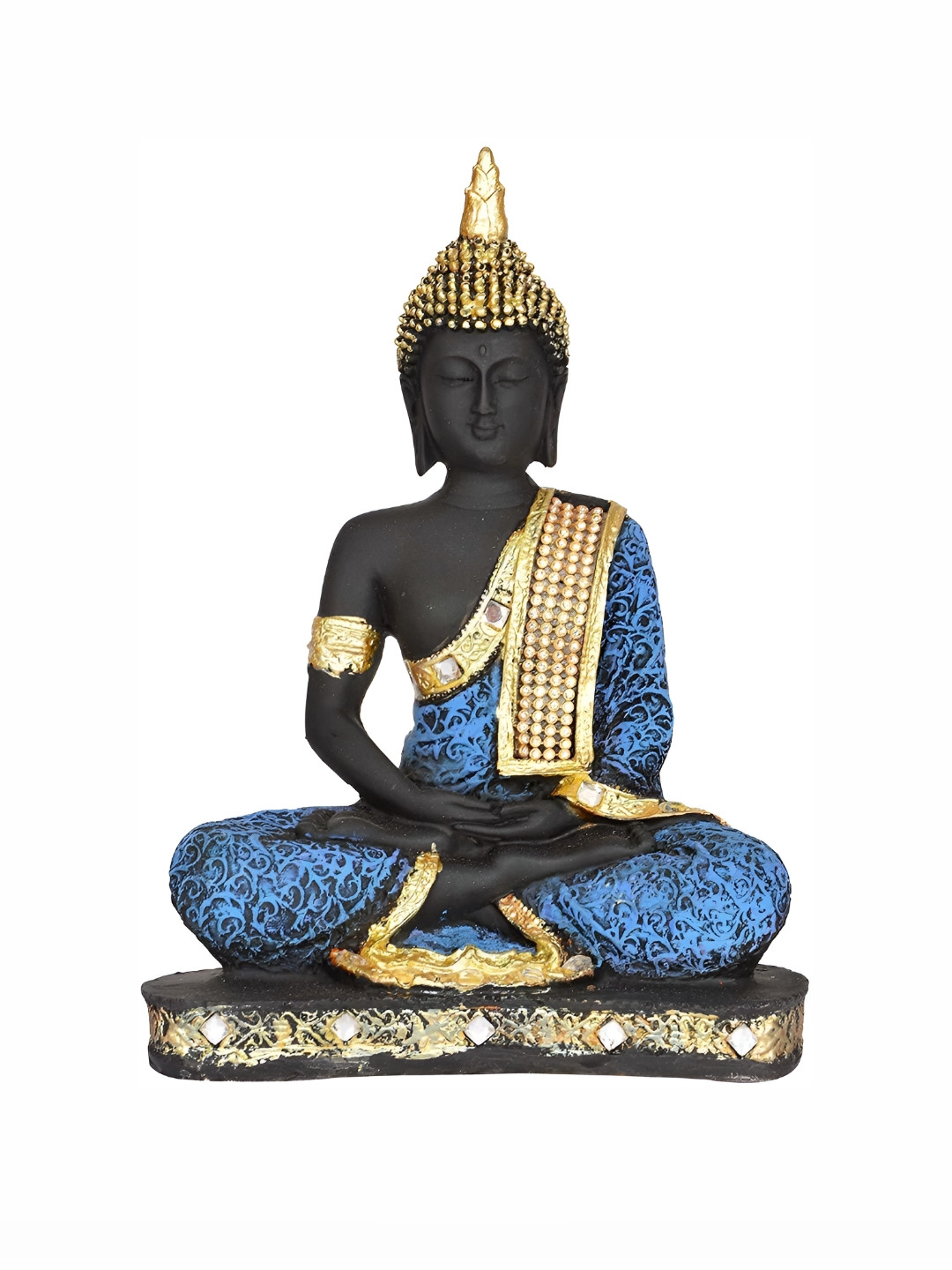GW CREATIONS Gautam Buddha Meditating Position Blue Marble Glossy Home Office Medium Showpiece - 2.4 Inches