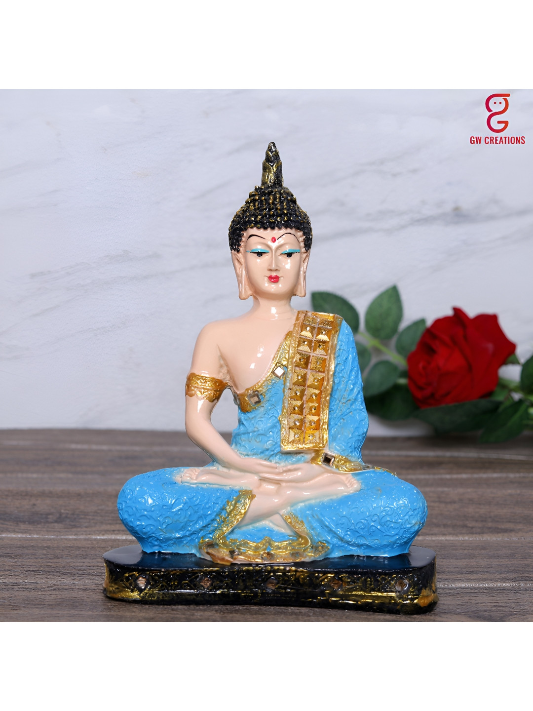 GW CREATIONS Lord Gautam Buddhain Meditating Position Cream Marble Natural Living Room Medium Showpiece - 9.4 Inches