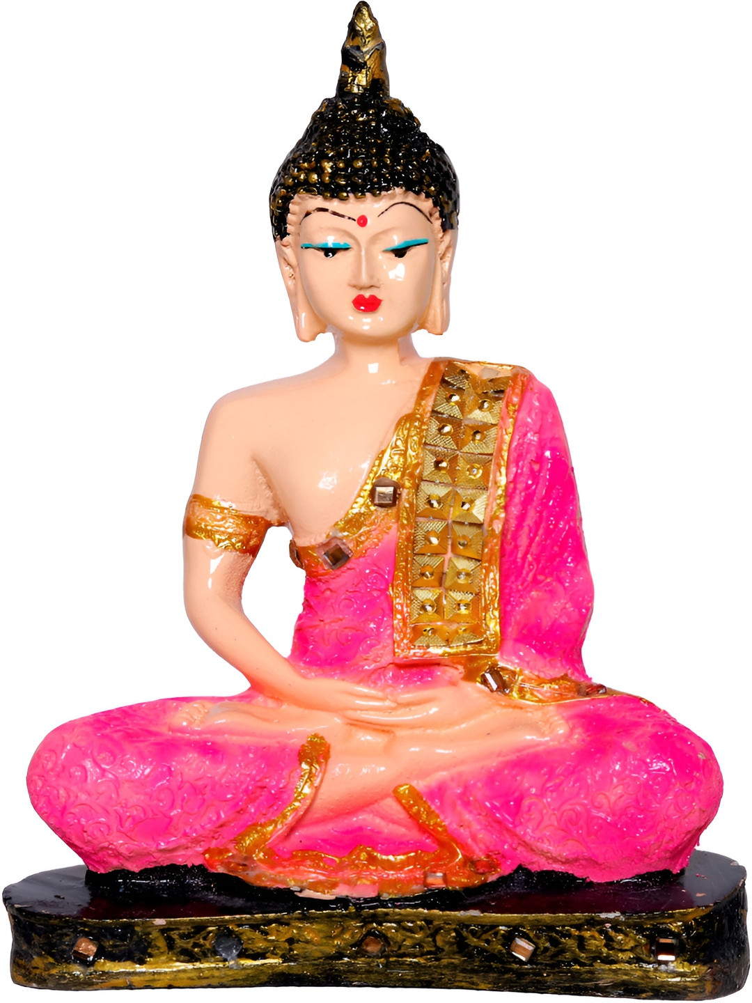 GW CREATIONS Gautam Buddha Meditating Position Pink Marble Glossy Living Room Medium Showpiece - 6.3 Inches