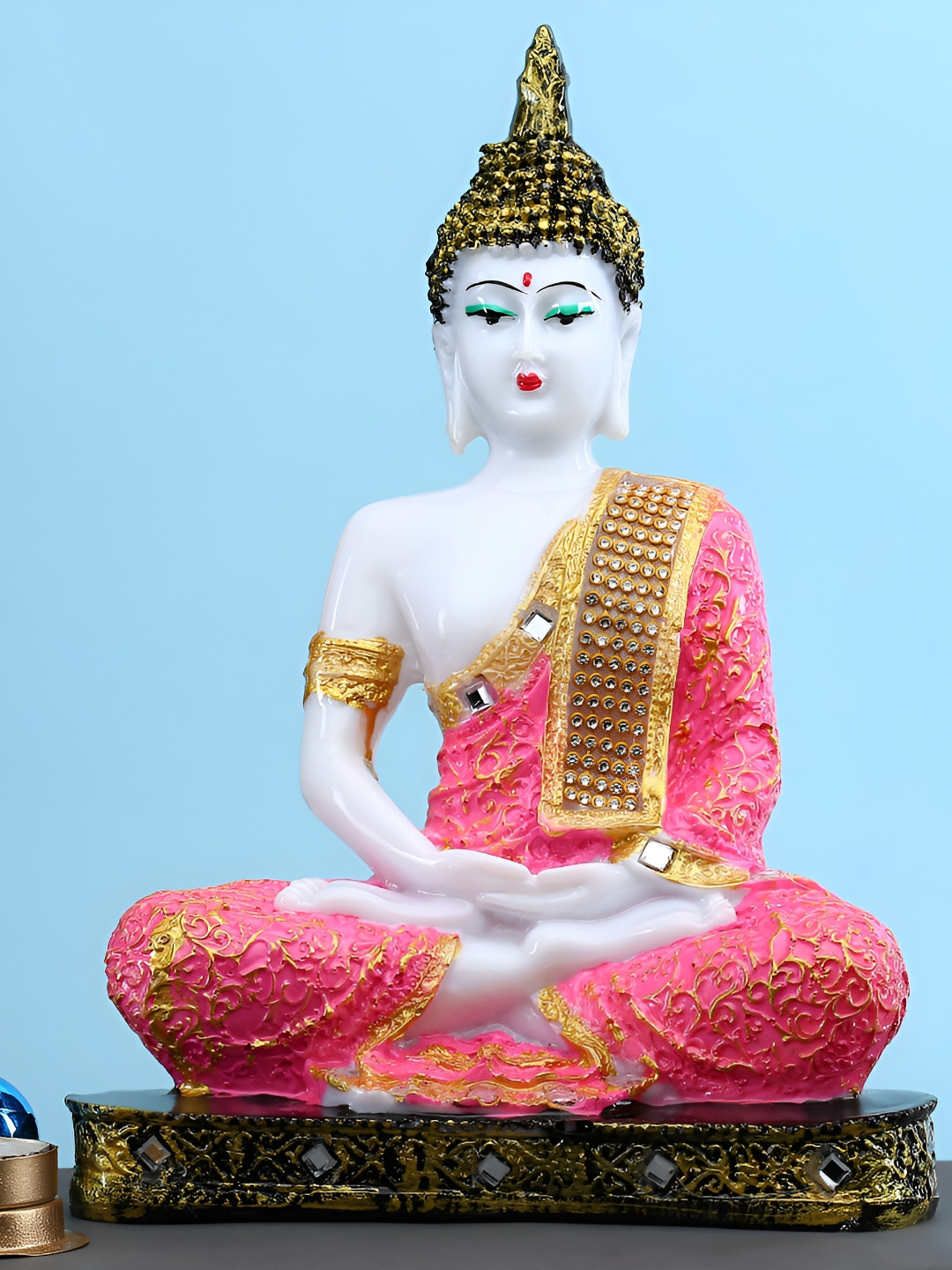 GW CREATIONS Gautam Buddha Meditating Position White Marble Glossy Living Room Medium Showpiece - 6.3 Inches