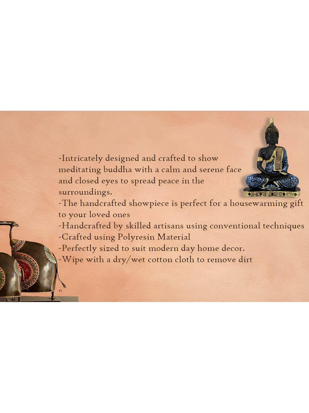 GW CREATIONS Gautam Buddha in Meditating Position Green Polyresin Glossy Bedroom Medium Showpiece - 8.7 Inches