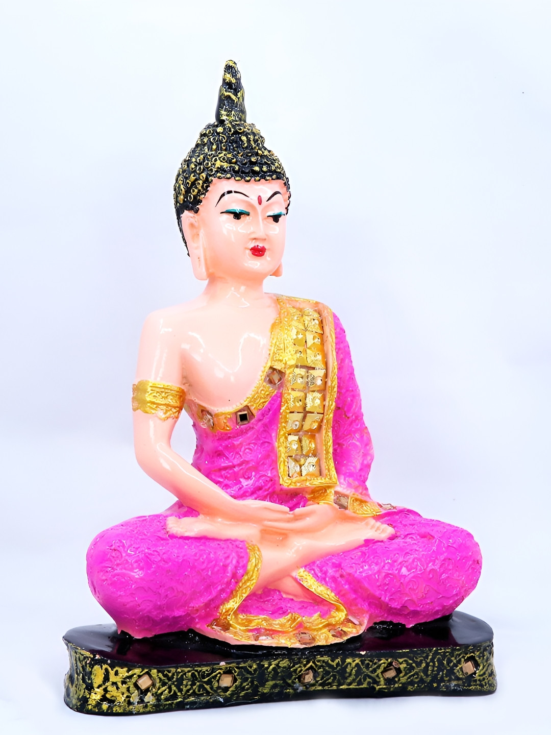 GW CREATIONS Lord Gautam Buddhain Meditating Position Cream Polyresin Glossy Prayer Room Medium Showpiece - 9.4 Inches