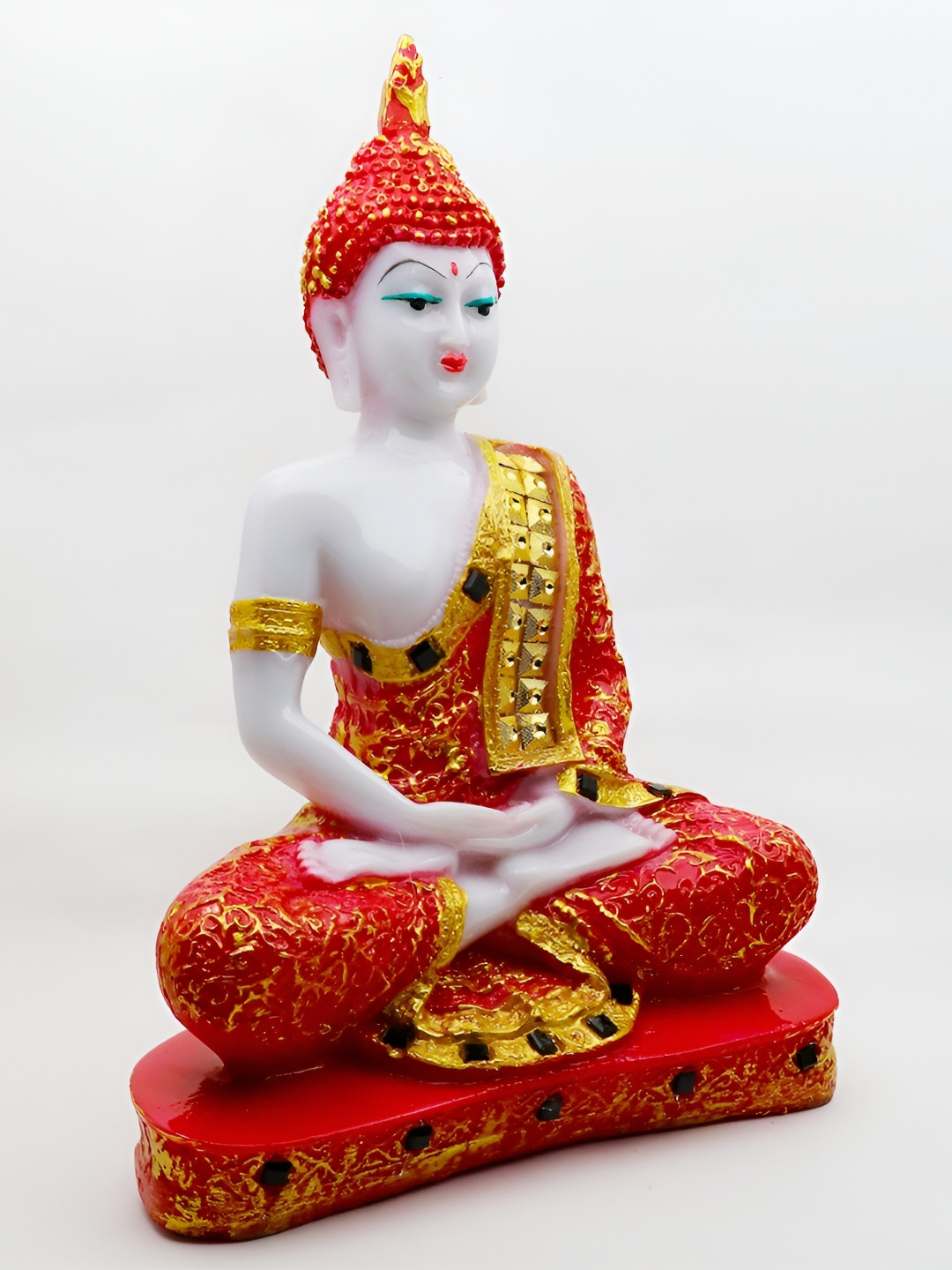 GW CREATIONS Gautam Buddha Meditating Position Red Polyresin Matte Home Office Medium Showpiece - 9.8 Inches