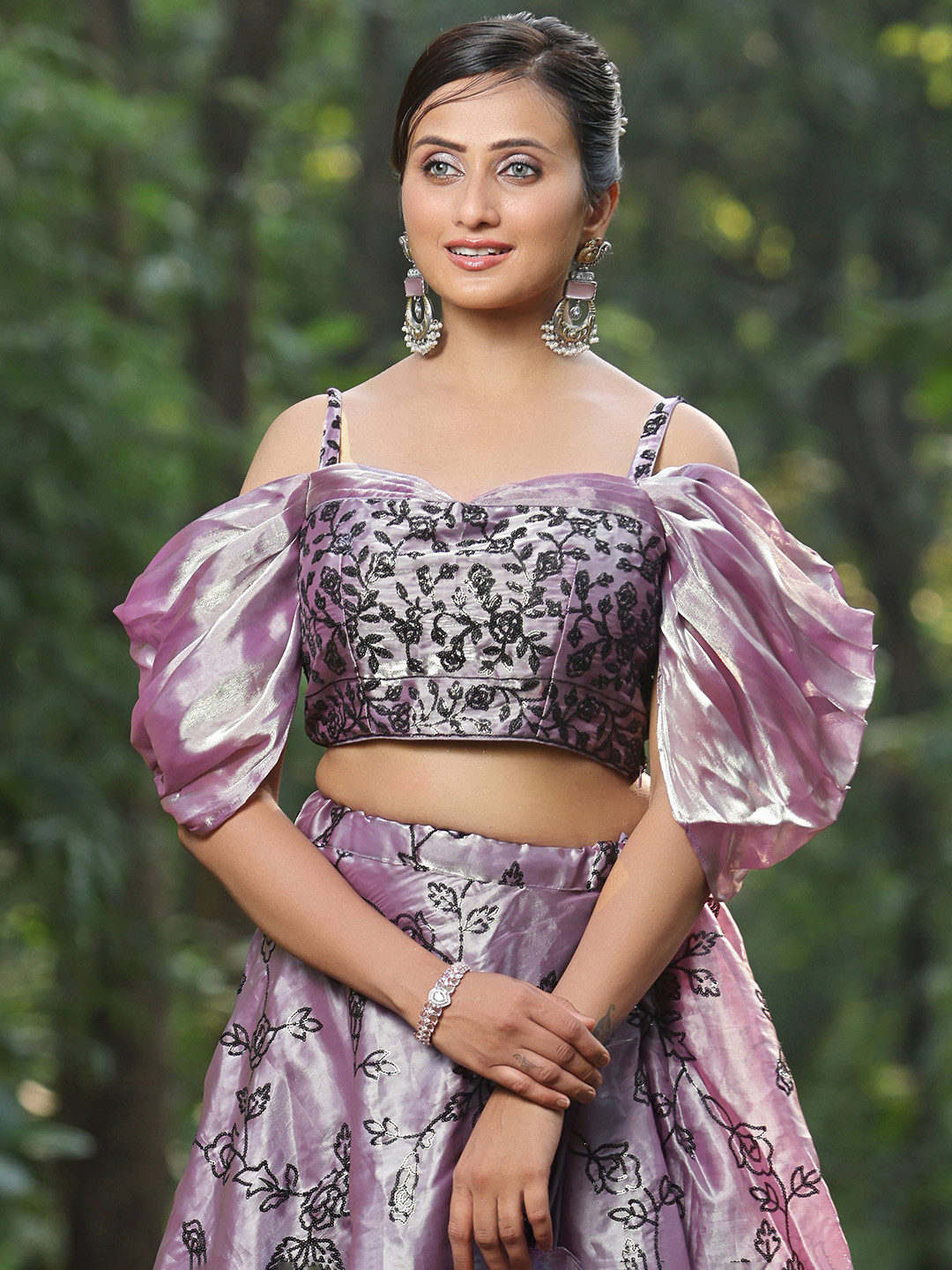 Ethnovog Embroidered Tissue Organza Sequinned  Ready To Wear Saree Blouse