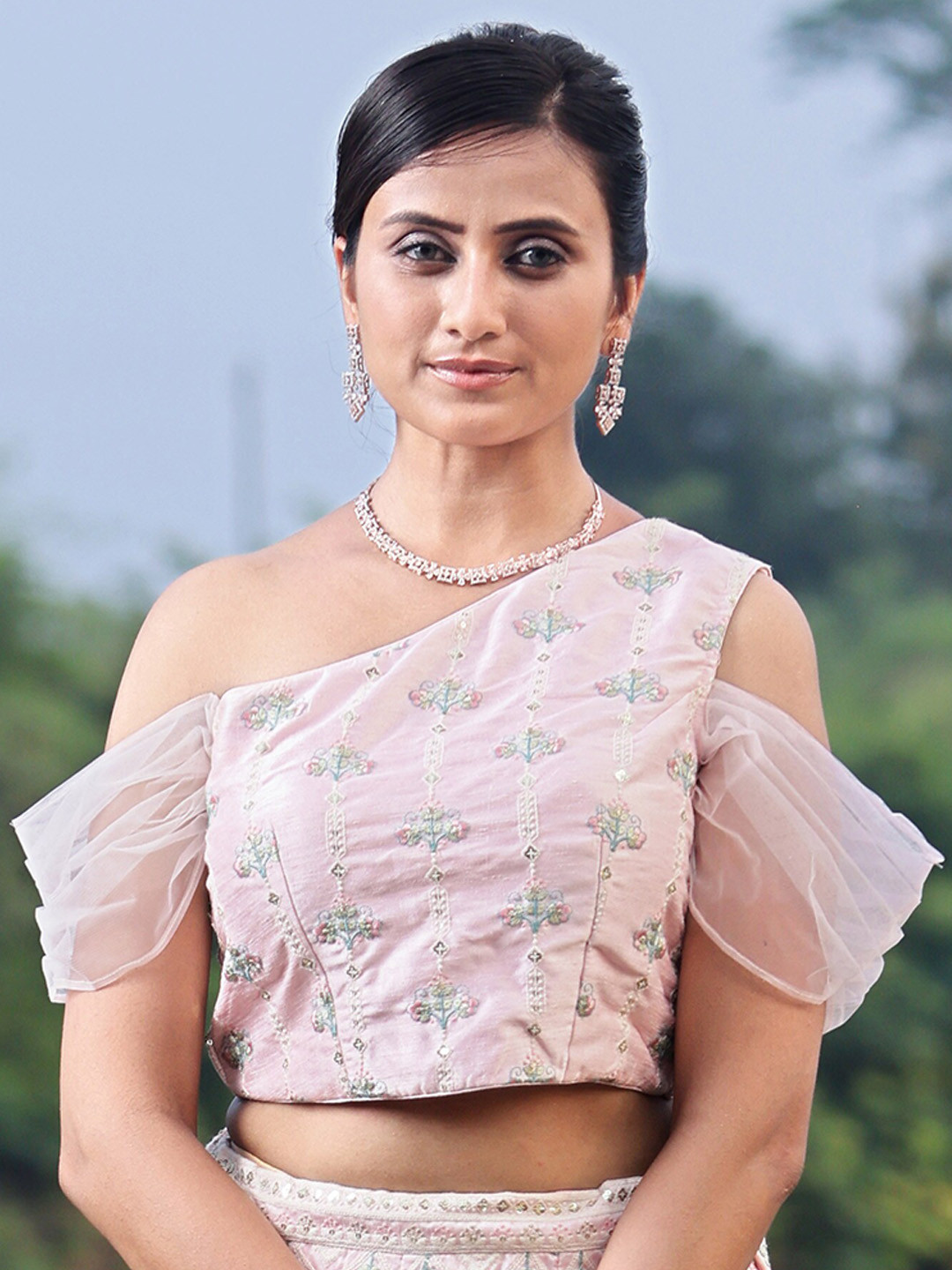 Ethnovog Embroidered One Shoulder Sequinned Ready To Wear Saree Blouse